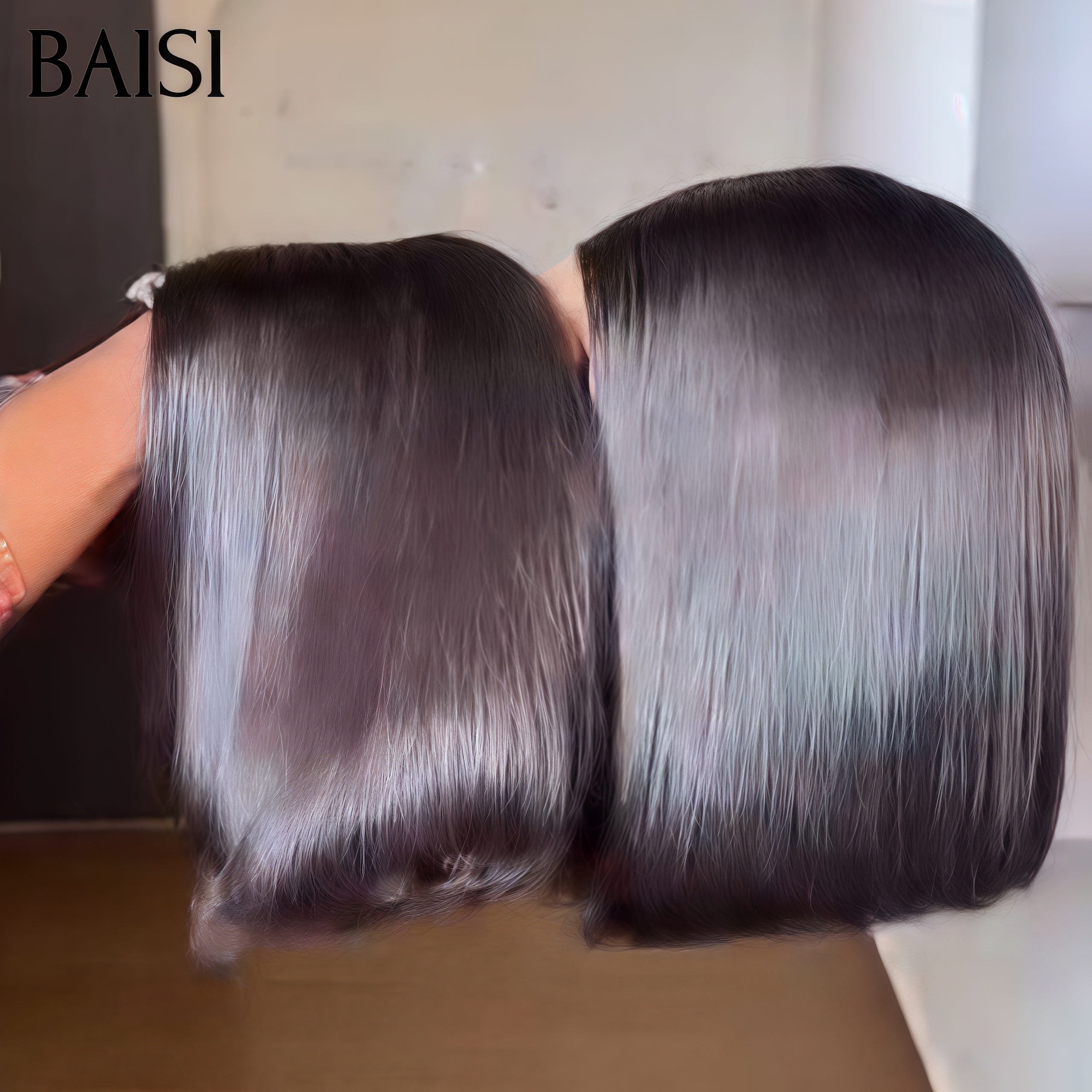 BAISI Achetez 2 perruques minimum au prix d'usine fournisseur 2X6 BOB Perruque lisse Noir de luxe en 100% Cheveux humains(Pas Besoin de Code)