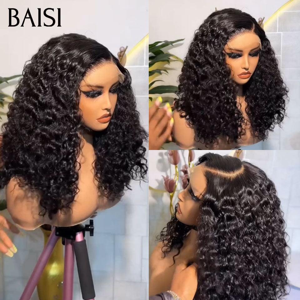 BAISI Peruca 4x4 lace water wave 14 polegadas e 13x4, 16 polegadas, branca com cauda cinzenta, caracóis grandes, sem cola, 100% cabelo humano verdadeiro. Código: BS120