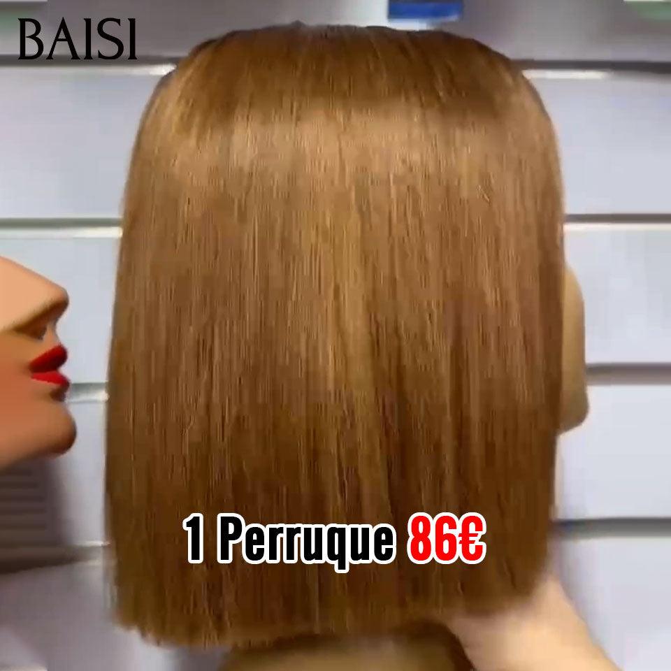 BAISI Perruques 2 perruques 148euro SDD BONE STRAIGHT Lisse BOB 2X6 lace de luxe en couleur miel 1BT27# ou Bordeaux 1BT99J# en 100% vrais cheveux humains BS65
