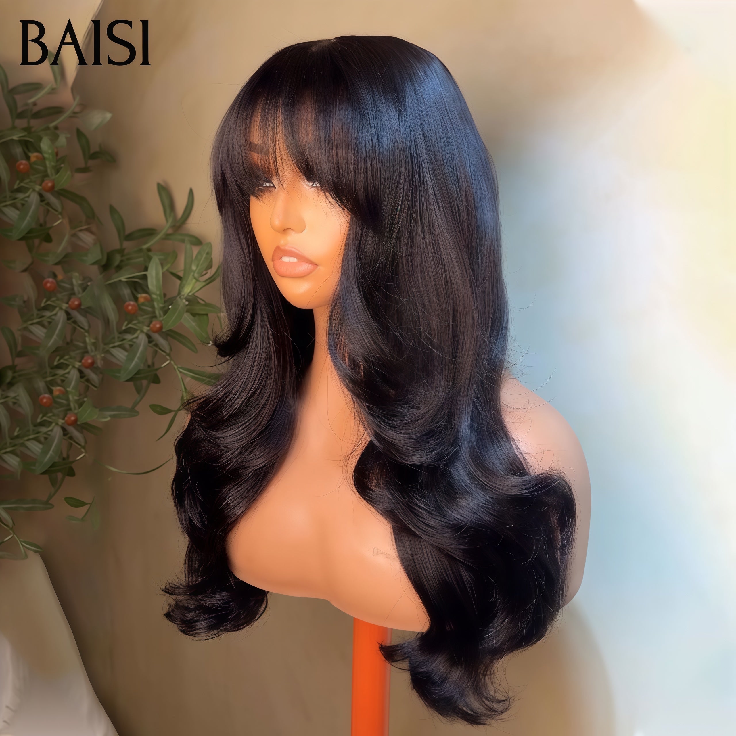Parrucca BAISI Body Wave con frangia 18 pollici in colore nero +1 FERRO in capelli umani veri al 100% Codice: BS120