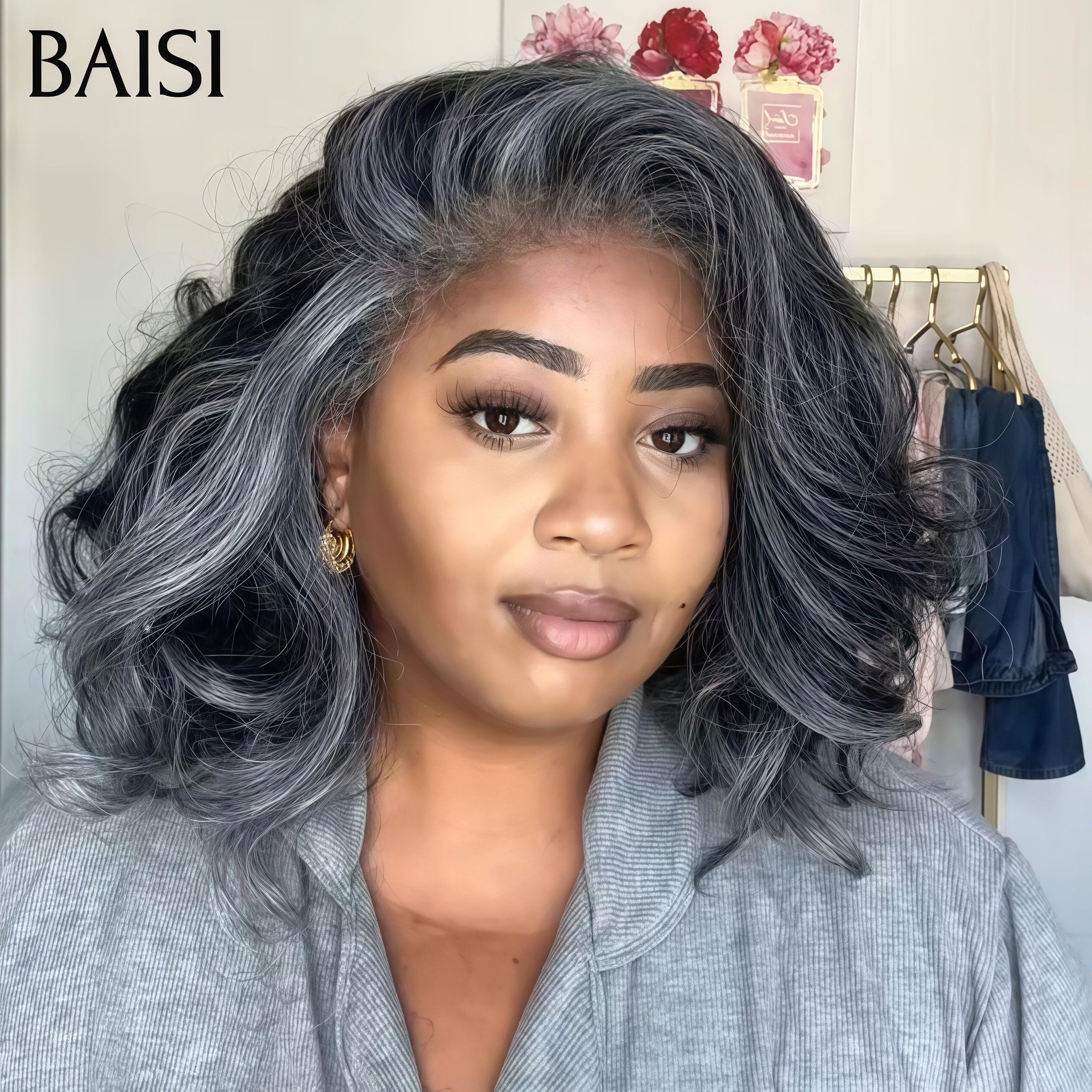 BAISI Collection Poivre et Sel 13X4 Perruques de Luxe Haute Qualité kinky mixte gris 4C 12 pouce 250% densité plus de 20 ans d' utilisations