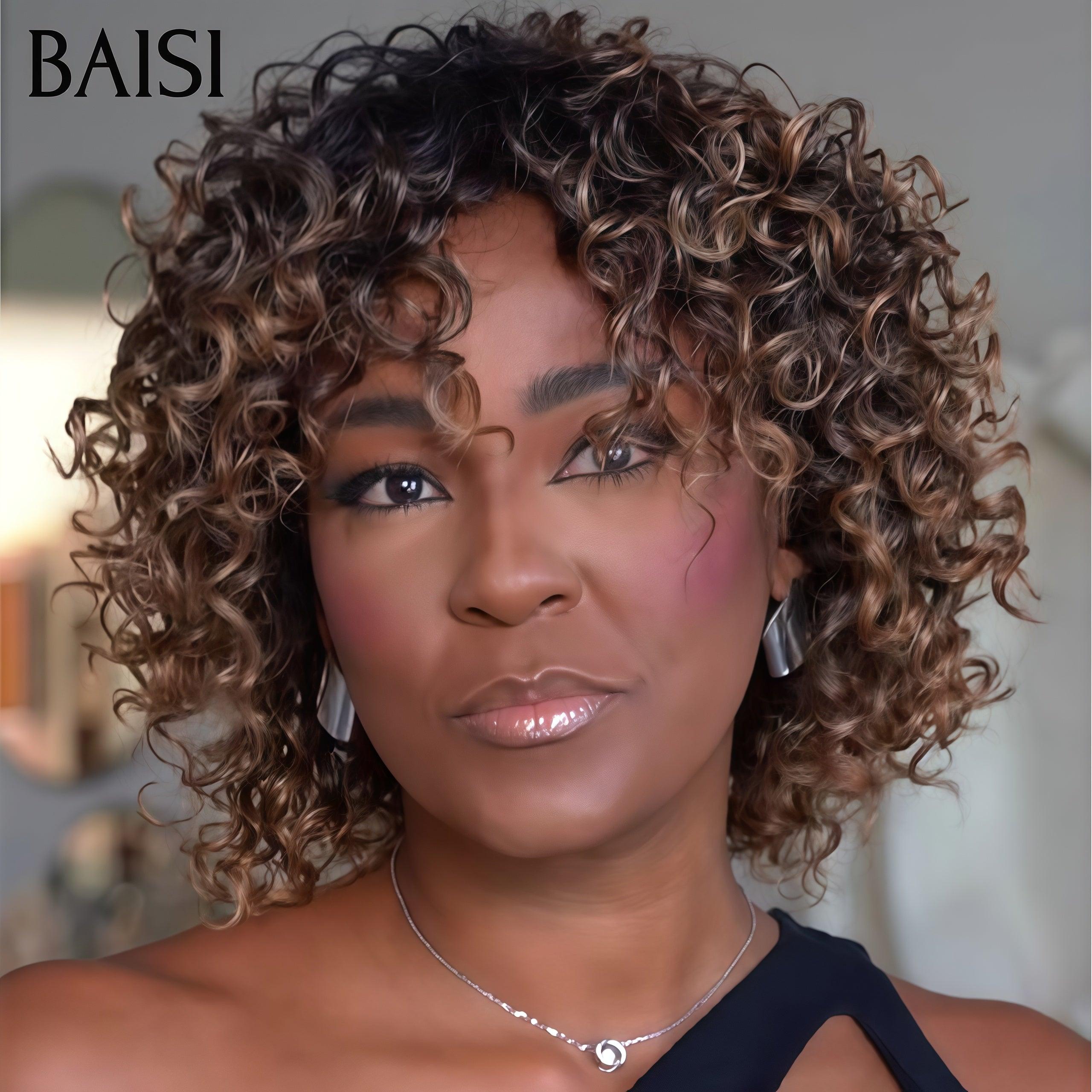 BAISI Grande Promo Sans Colle 85€ curly wave en couleur NOIR Mixte brun 1B/30# petite coupe fabriqué à la machine En 100% Cheveux Humains