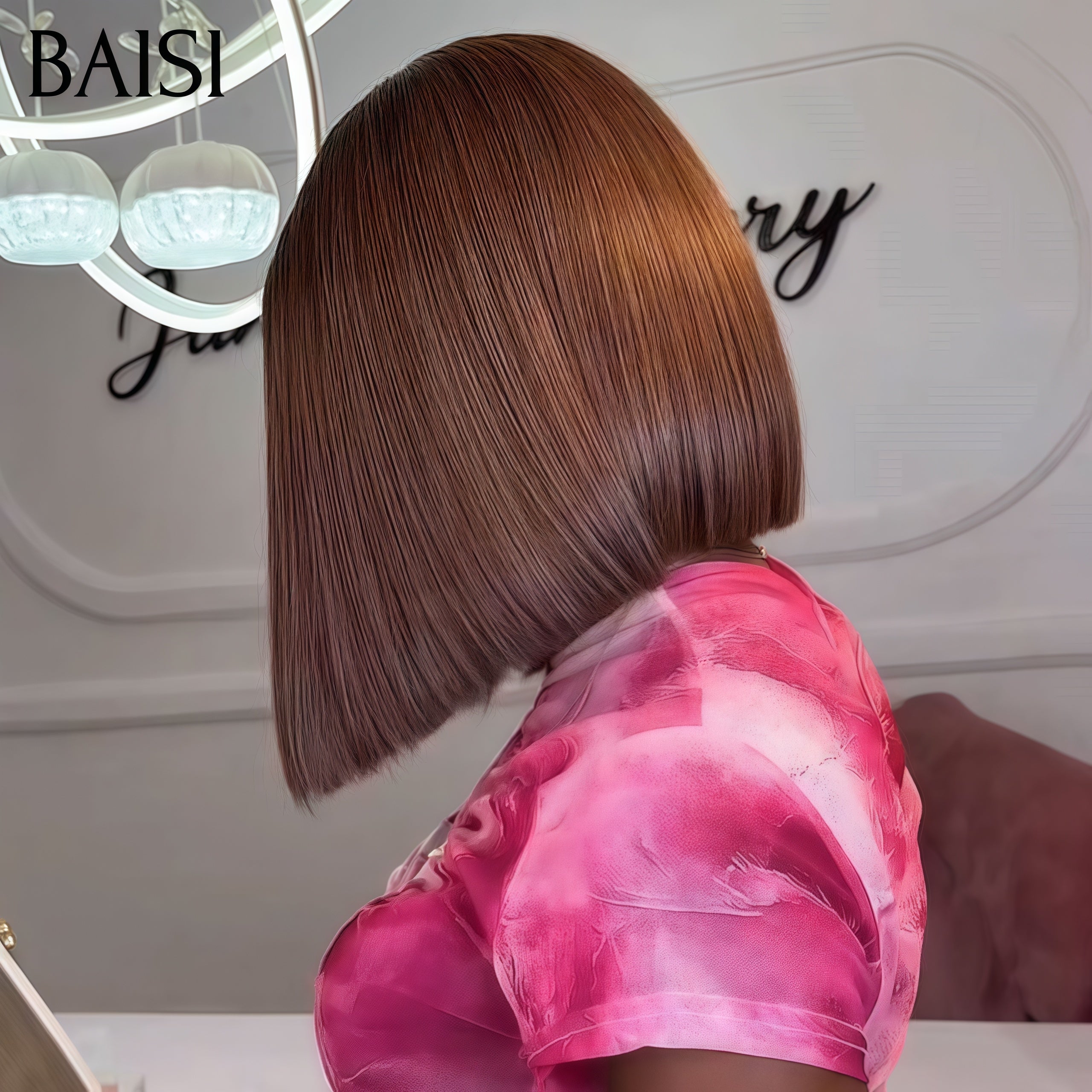 BAISI 1 Peruca + 1 Pente Elétrico grátis = 85€ 13X4 lace frontal liso bob castanho Em 100% Cabelo Humano Verdadeiro