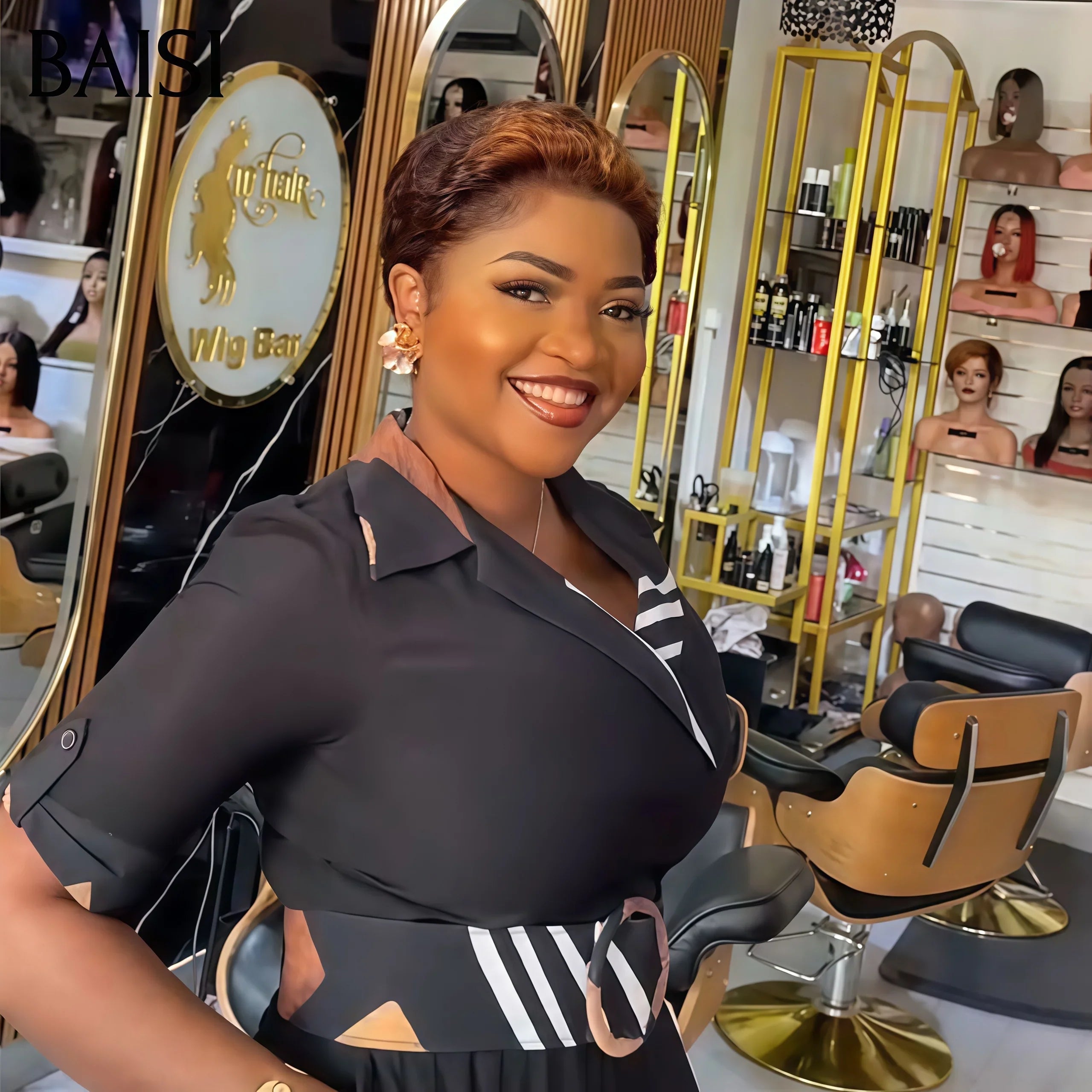 BAISI Achetez 2 perruques minimum au prix d'usine fournisseur 13X4 lace pixie en couleur Marron Mixte ou 4X4 Closure Perruque Naturelle Curly 200% Densité