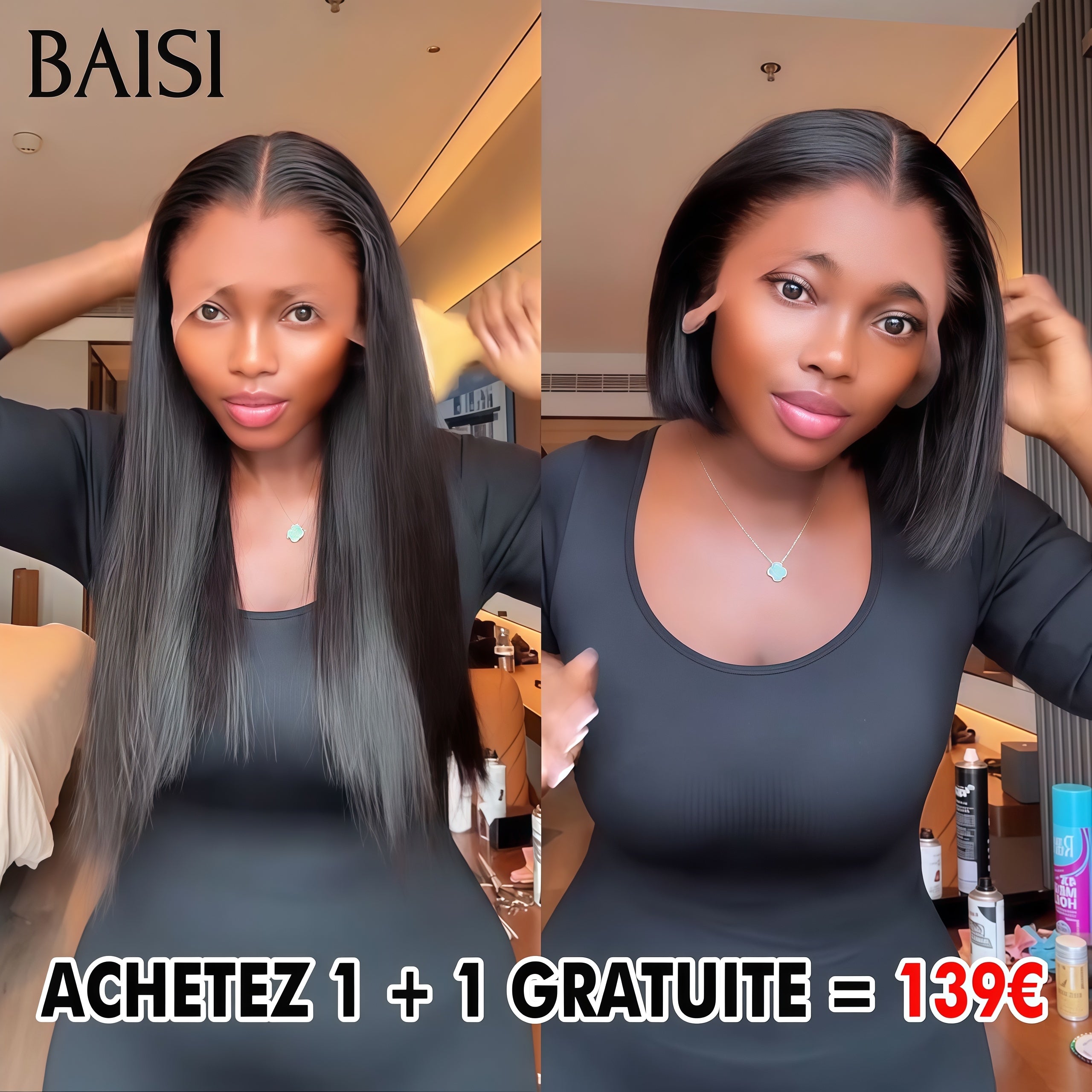 BAISI Achetez 1 + 1 Gratuite = 139€ moitié prix 13x4 lace frontal Lisse BOB 10 Pouces et 20 Pouces en 100% vrais cheveux humains