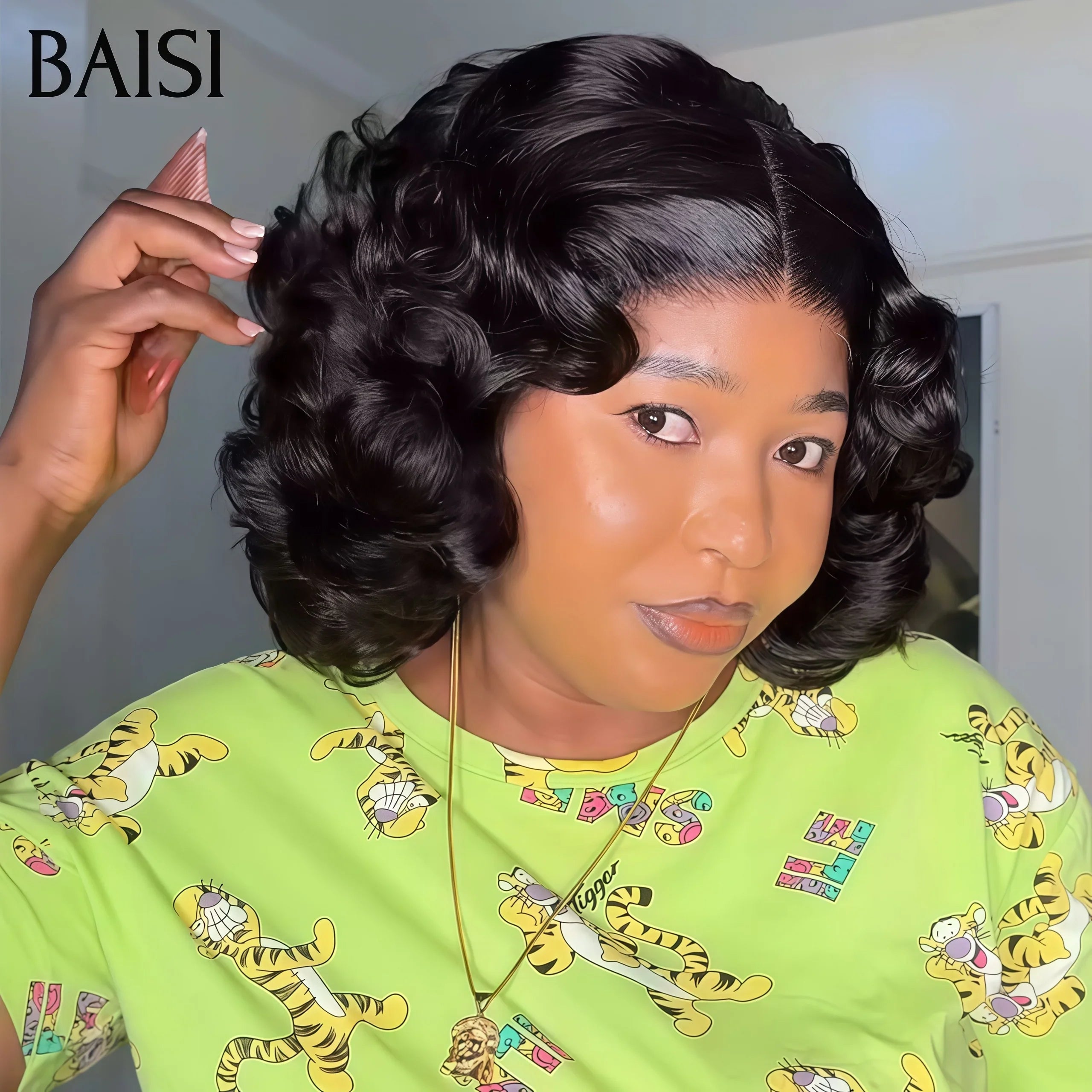 BAISI Promo caracóis 74€ LOTE de 2 perucas a metade do preço 150€ com lace 4X4, curly wave 14 polegadas e egg wave 10 polegadas em 100% cabelo humano