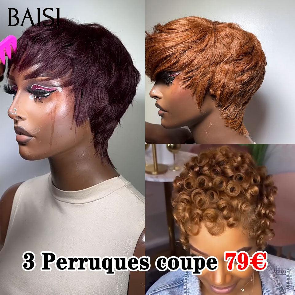 BAISI 3 Parrucche taglio pixie 79€ senza colla senza lace in Francia oppure 4 Parrucche in Francia 595€ Sconto con codice promo 100% capelli umani veri, codice: VIP400
