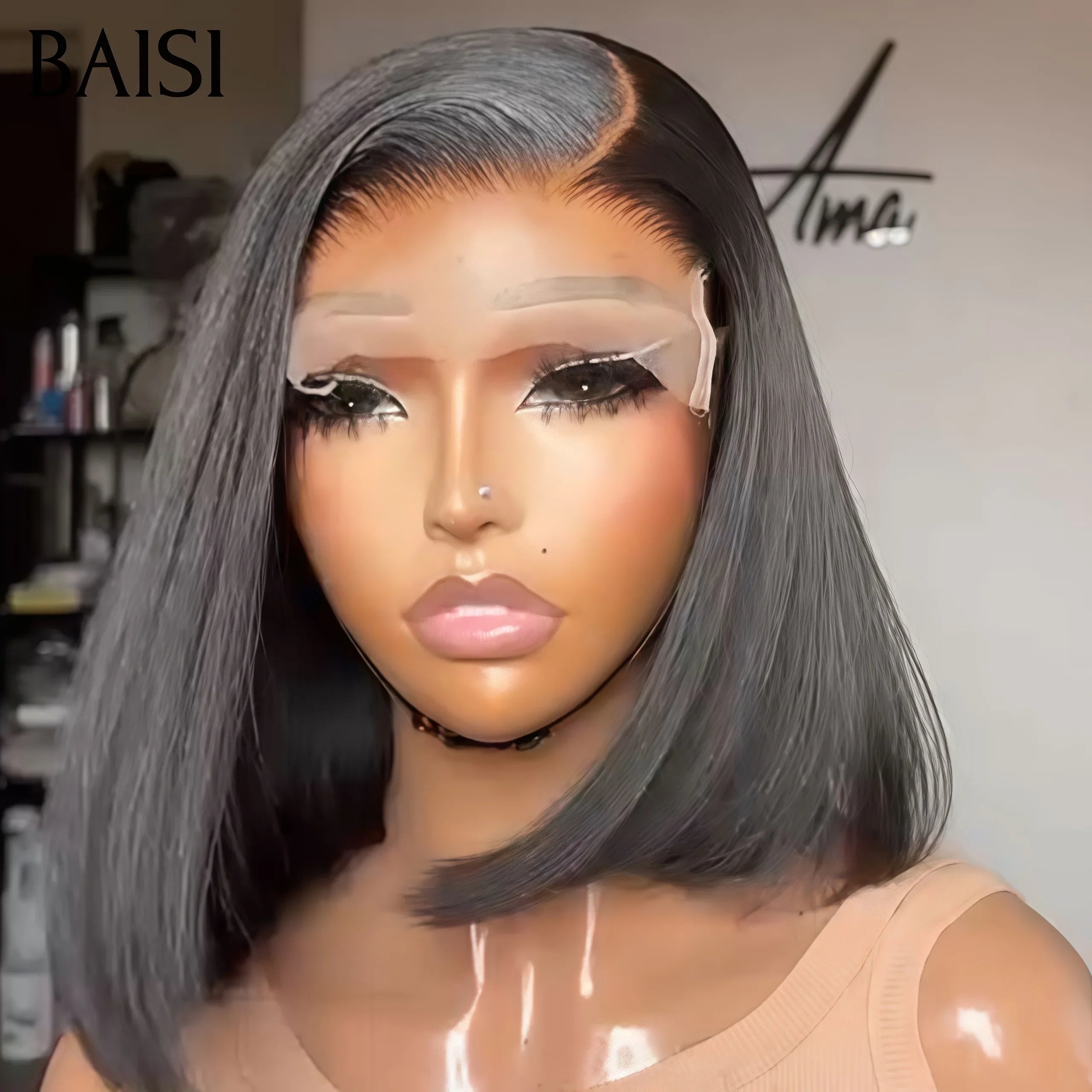BAISI Grande Promo 4X4 closure Bob Peruca Natural Lisa 8 Polegadas 69€ Em 100% Cabelo Humano