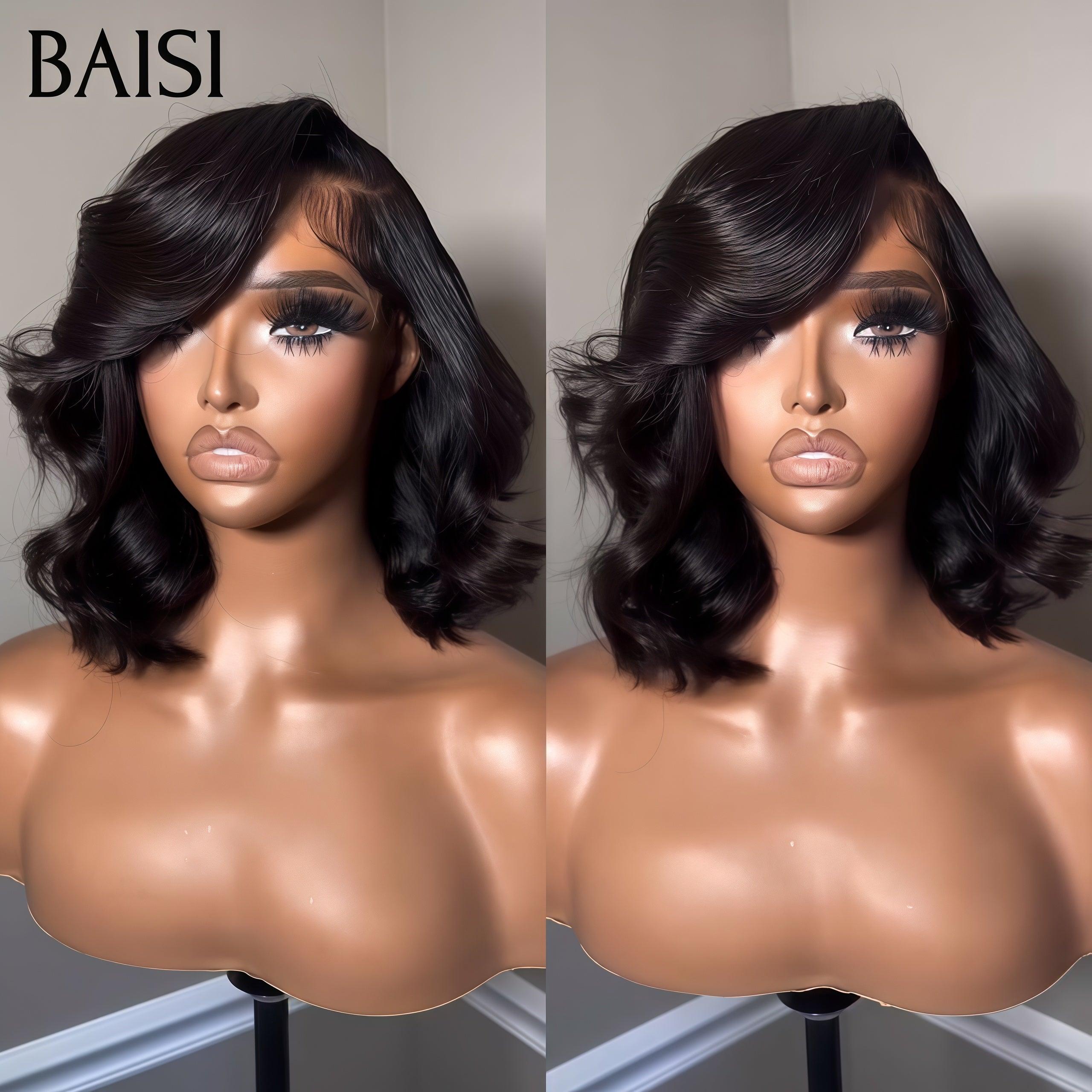 BAISI 13x4 Straight Bob Wig in Black Glueless Lace Front Cut Easy to Wear 100% Human Hair B