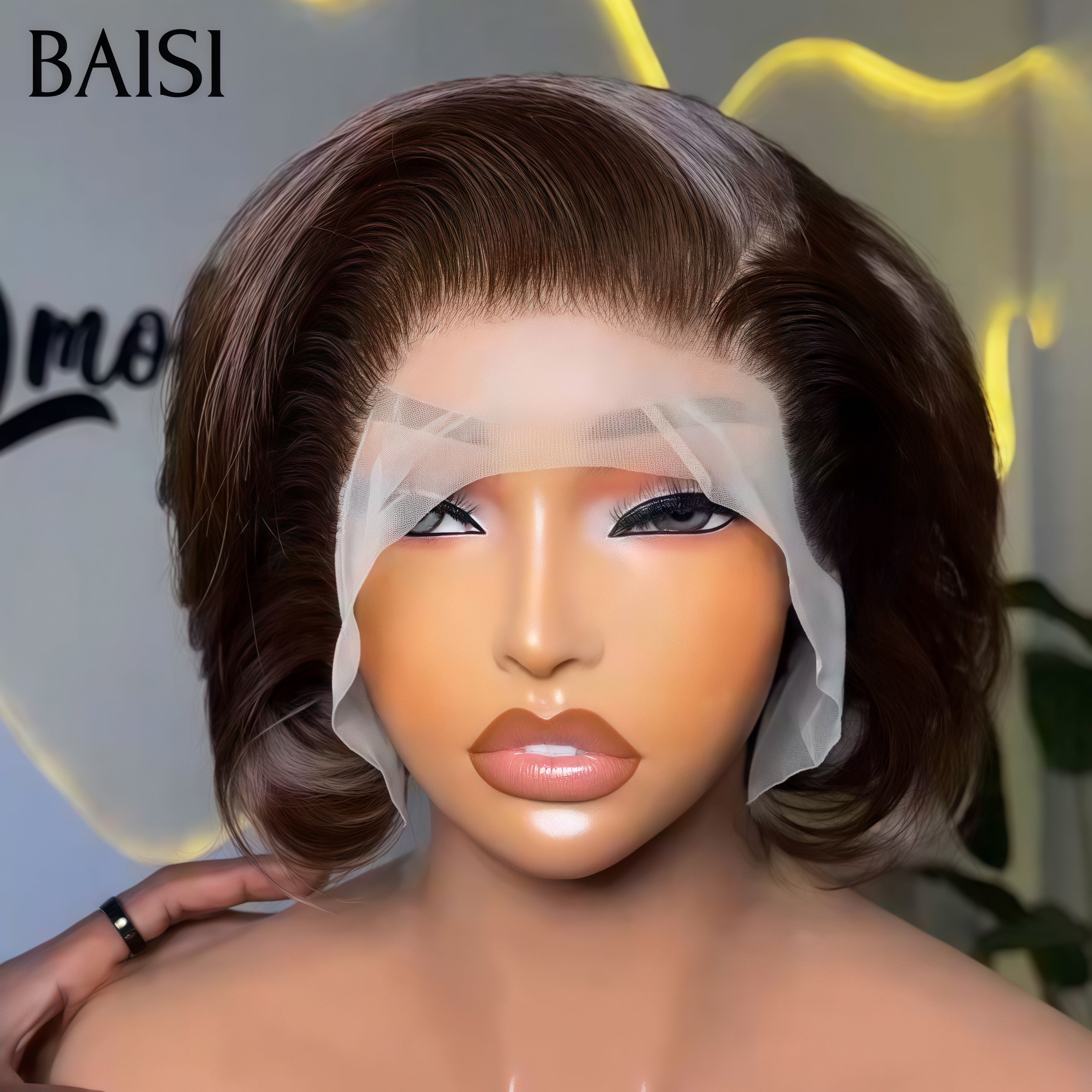 BAISI Grand Promo 55€ Perruque lace frontale pixie Lisse marron en 100% Vrais Cheveux Humains En Couleur FR40