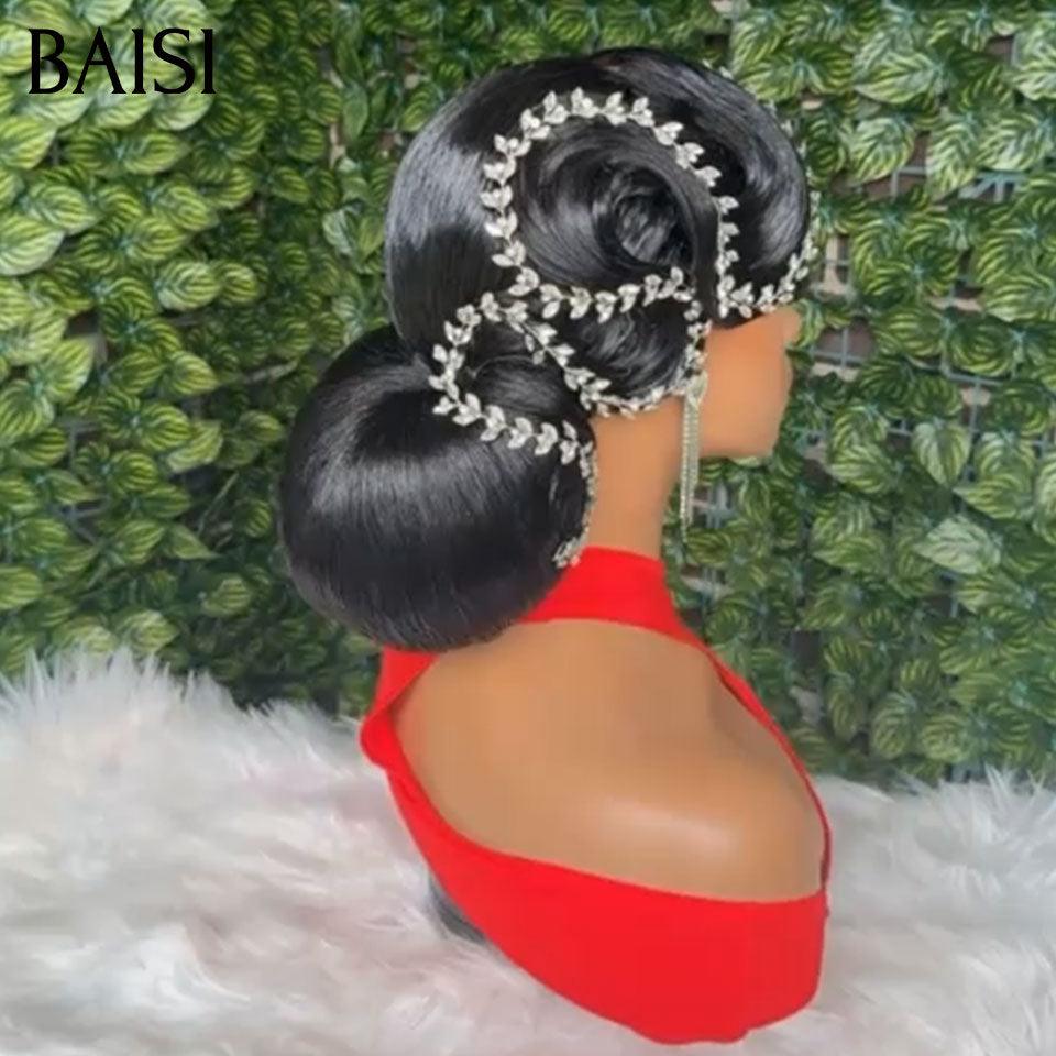 BAISI Coiffure de luxe Mignon Perruques Mariage + Accessoires gratuits Prête à porter chignon et personalisation comme sur la vidéo 100% identique avec lace frontale pour mariage ou événement spécial BS65