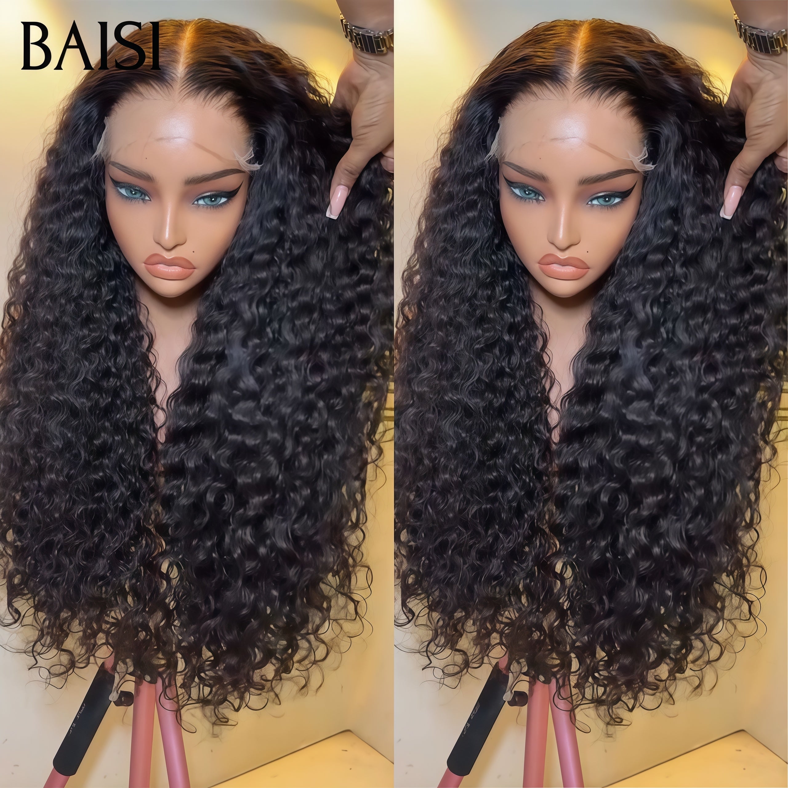 BAISI Vente Flash TVA 0€ 13x4 Frontal Perruque Curly wave En Haut De Gamme En 100% Raw Hair B