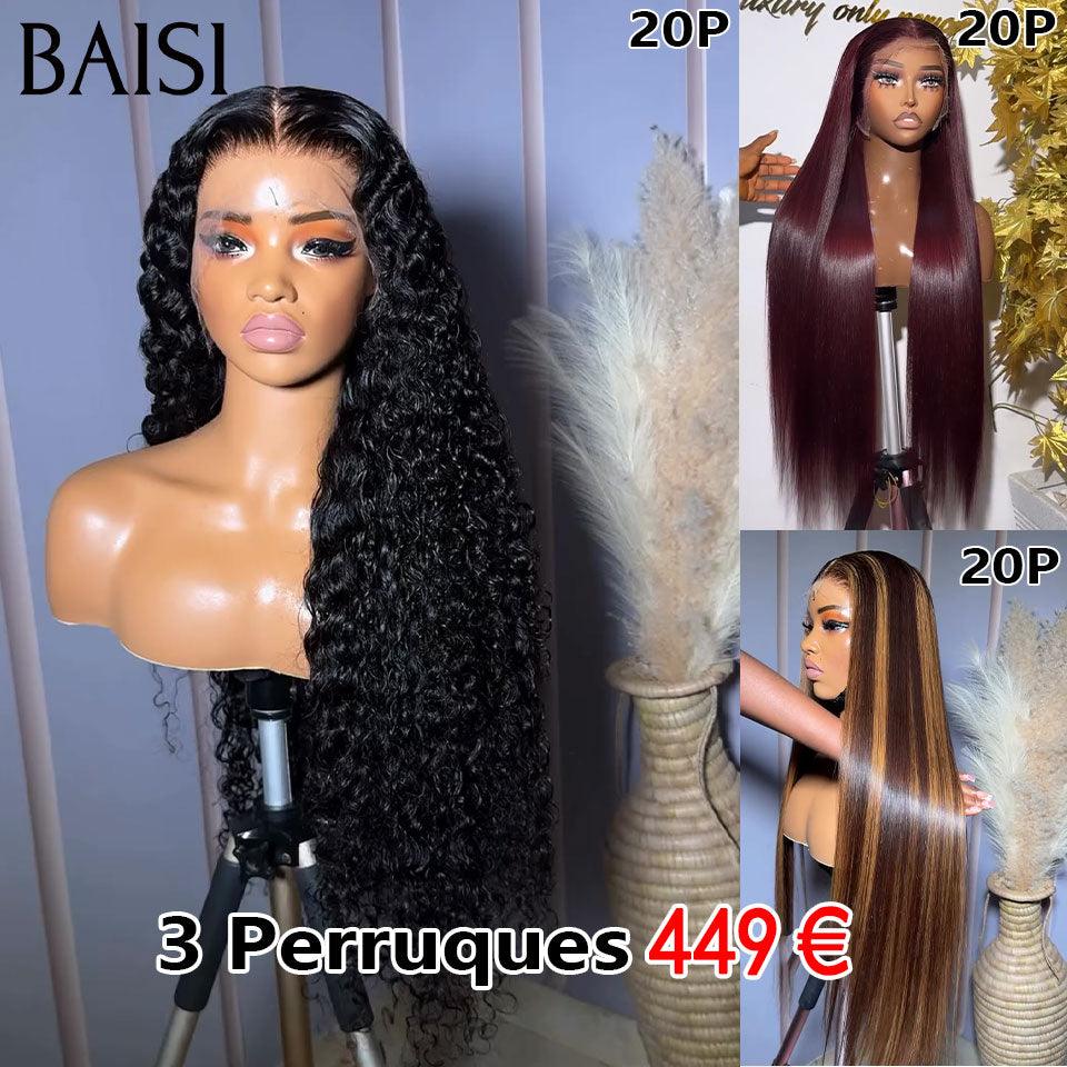 BAISI promoção relâmpago 6 perucas bob 320 euro ou 3 perucas 449 euro 2X6 liso de luxo 20 polegadas e 13X6 ondulação encaracolada 300% densidade em 100% cabelo humano verdadeiro