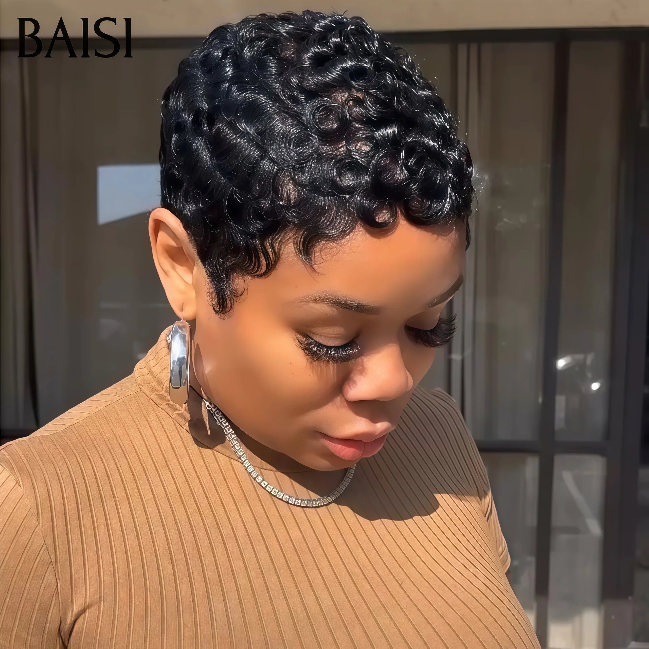 BAISI Perruque Chioma Pixie finger wave 1 achetée + 1 cadeau OFFERT en Promo Couleurs Mixte sans 44€ Colle sans lace En 100% Cheveux Humains FR38