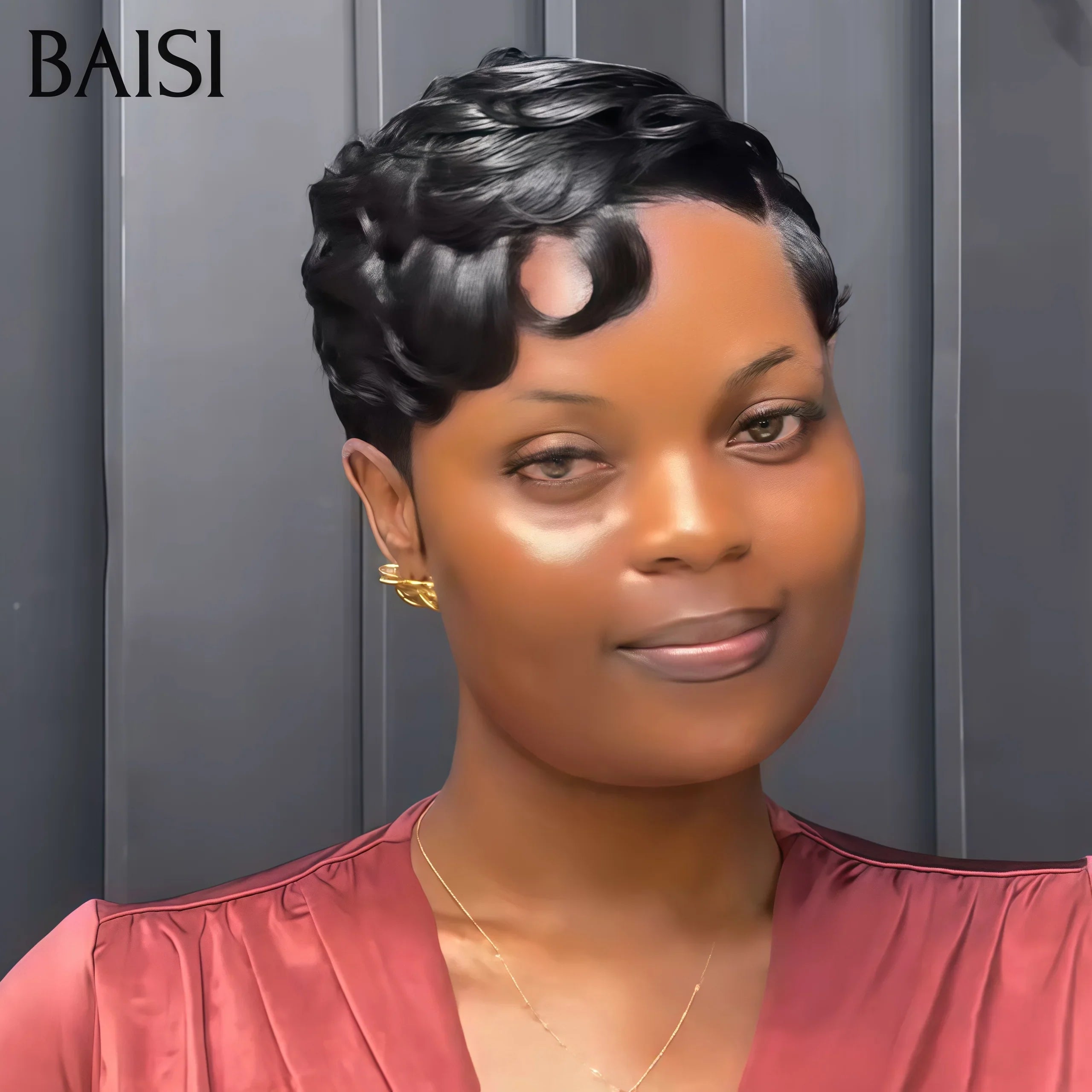 BAISI Frontal em renda 13x4 pixie finger wave PRETO 68€ ou Cor 1B#30MIX madeixa frontal pixie em 100% cabelo humano