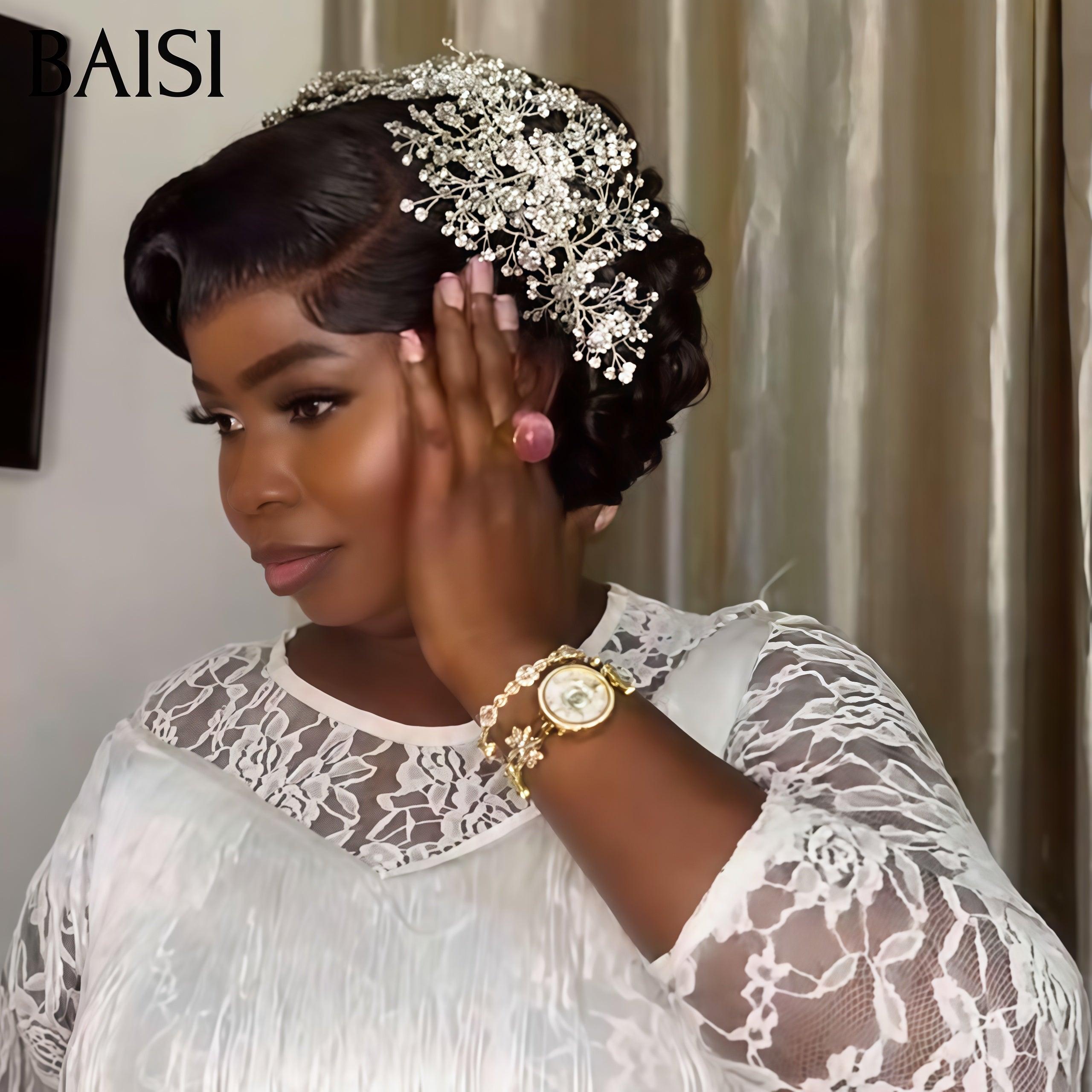 BAISI Coiffure de luxe Jacqueline Perruques Mariage + Accessoires gratuits Prête à porter chignon et personalisation comme sur la vidéo 100% identique avec lace frontale pour mariage ou événement spécial BS120