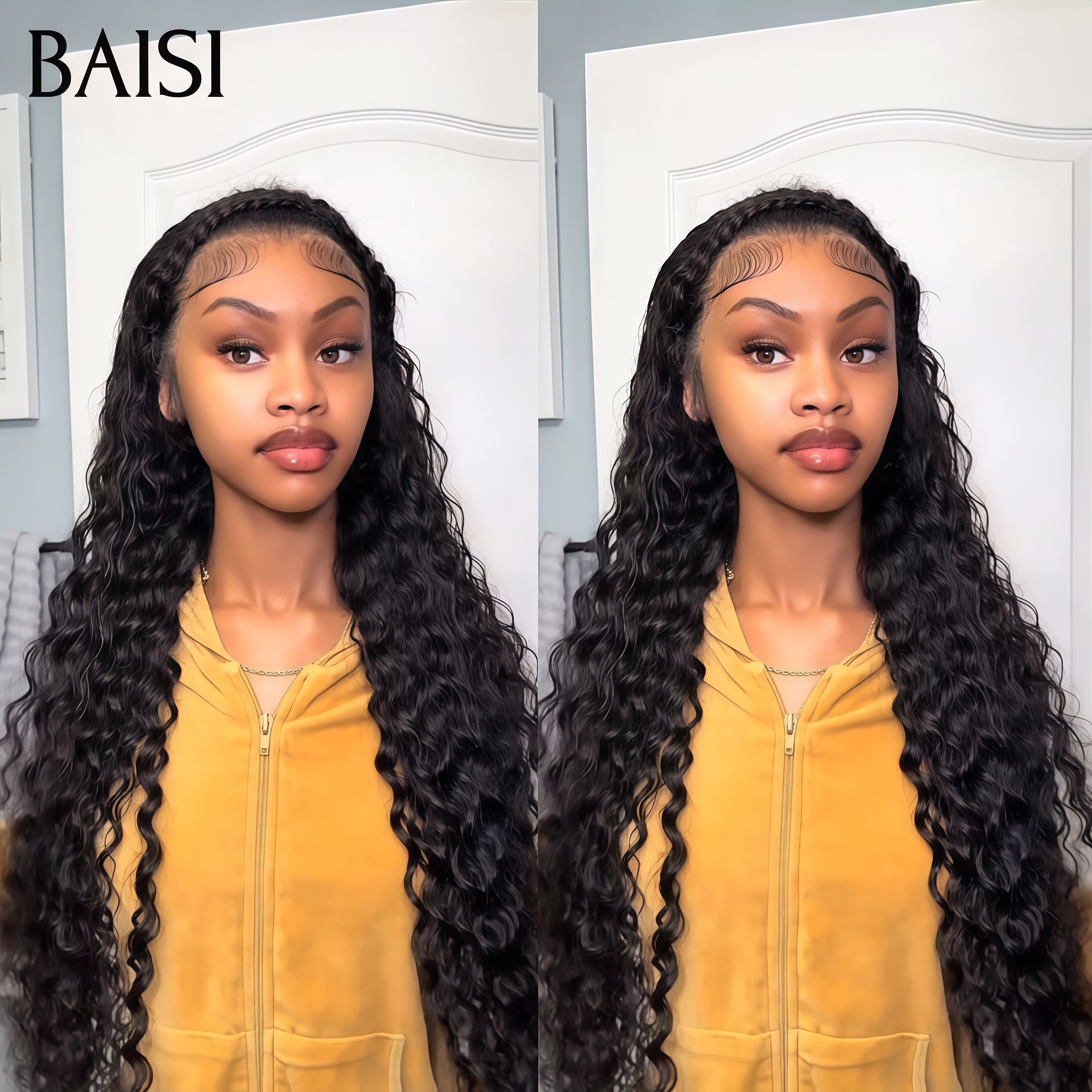 Peruca Frontal BAISI 13x4 Bouncy Curl 22 Polegadas 129€ Preta com Penteado Entrançado, 200% Densidade em 100% Cabelo Humano
