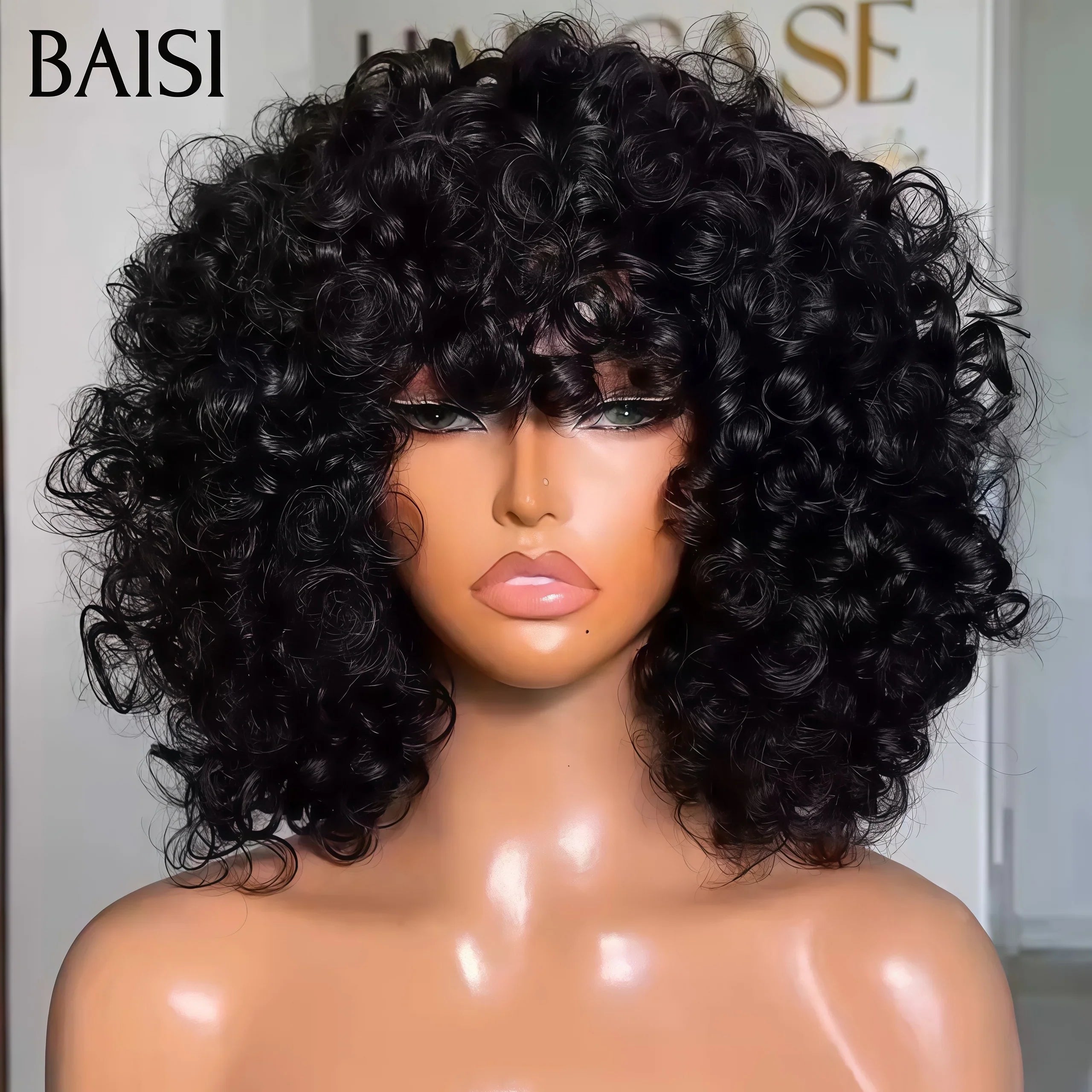BAISI Offre Flash 38€ Perruque Pixie Finger Wave ou egg wave avec Frange Bob petite coupe fabriqué à la machine En 100% Cheveux Humains