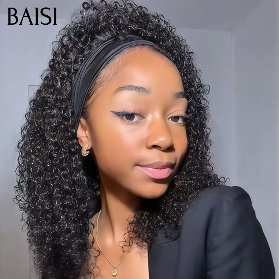 BAISI Perruque bandeau bob curly wave NOIR 12 pouces 69€ Pré-plucked Pas Besoin de Colle en 100% Raw Hair Lace déjà couper BS120