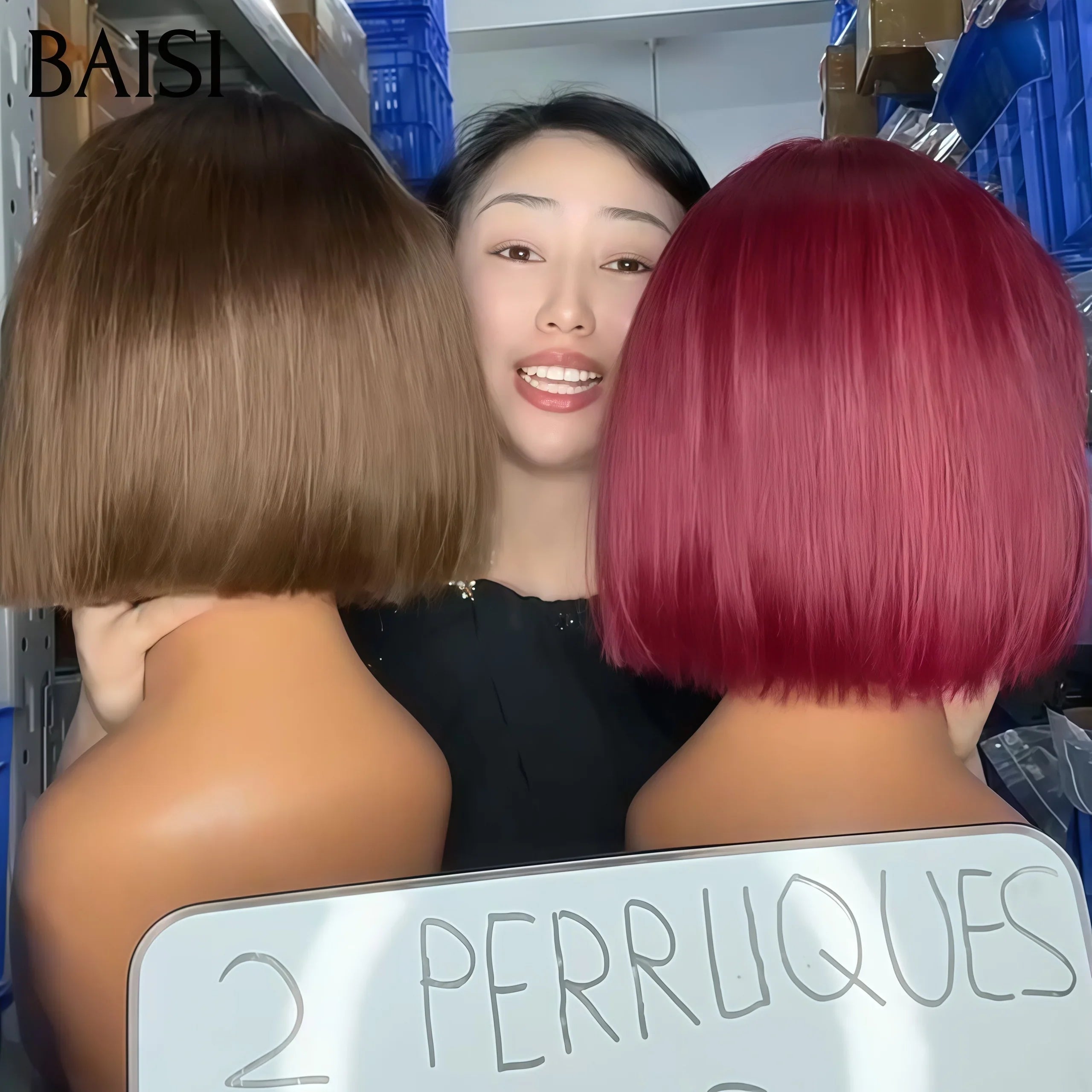BAISI 2 Perruques pour revendre 120€ 13X4 lace pixie Lisse 6 pouces couleur 99J# et 1BT4# en 100% vrais cheveux humains BS60