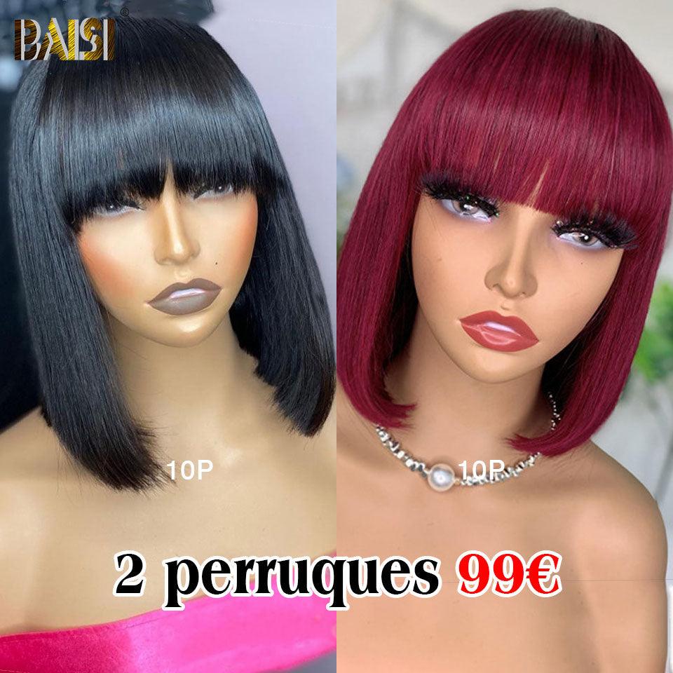 BAISI HAIR FR DE luxe Bob liso com franja mista 4/27# 8 polegadas 79€ ou 2 cortes chineses preto e vermelho 99€ em 100% cabelo humano