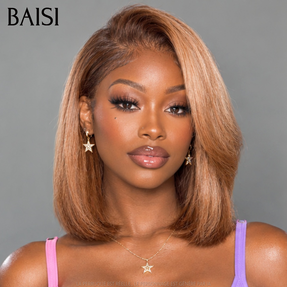 BAISI 13X4 Straight Bob Wig In Brown #4 Pre-Plucked No Glue Needed in 100% Raw Hair Lace Already Cut