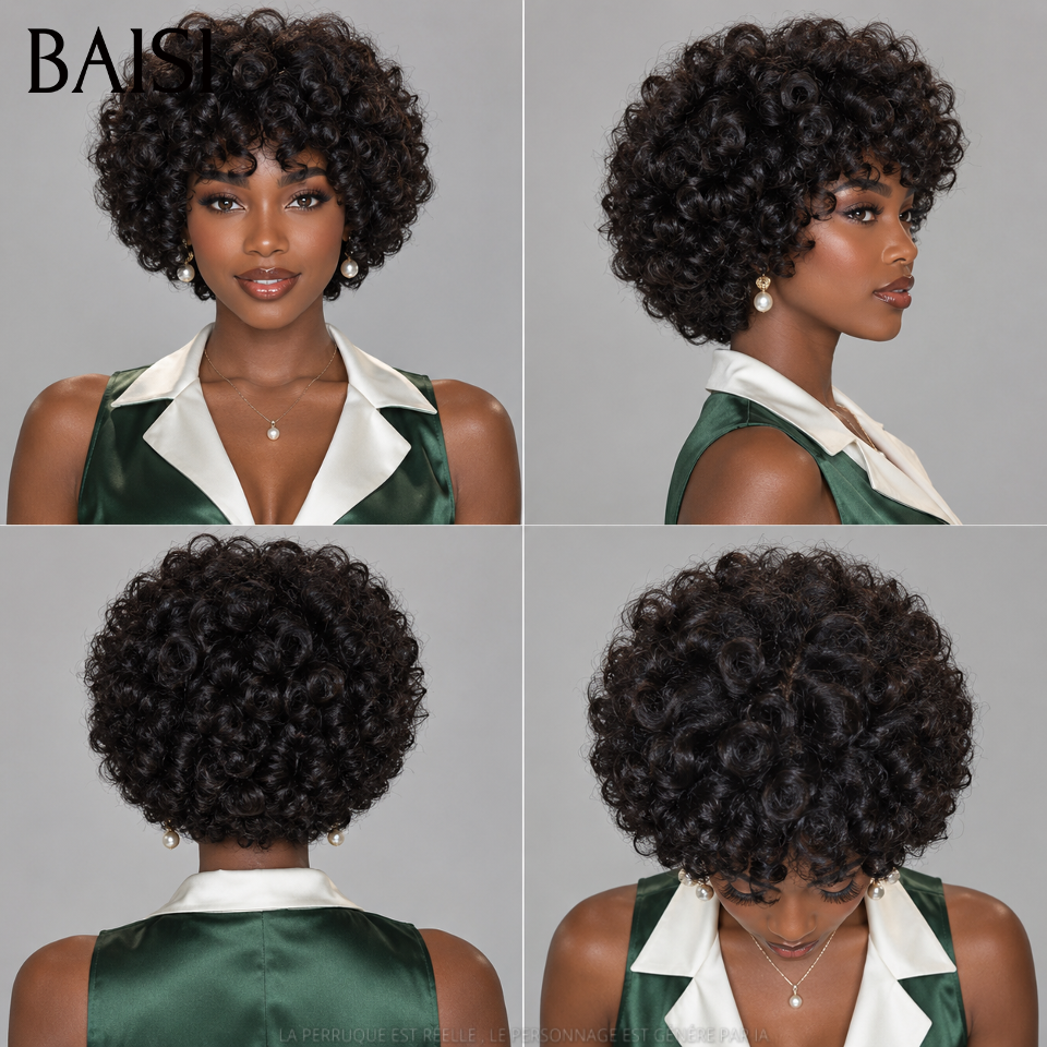 BAISI Luxury Egg Wave Wigs with Bangs Made by Double Drawn Hair with Natural Middle Parting 300% Density