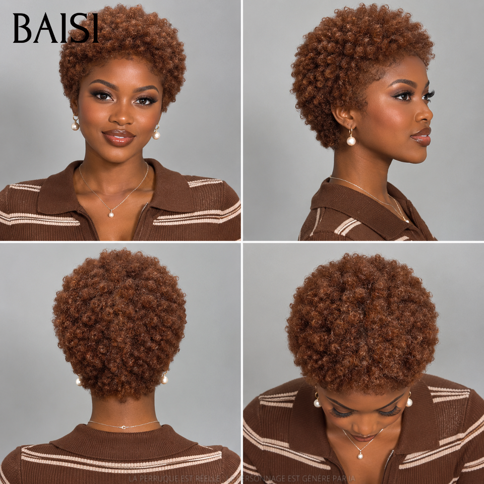 BAISI Achetez 2 perruques minimum au prix d'usine Perruque Pixie Afro Curl 13x4 lace frontal bouclé partout différentes couleurs disponibles en 100% cheveux humains F-905