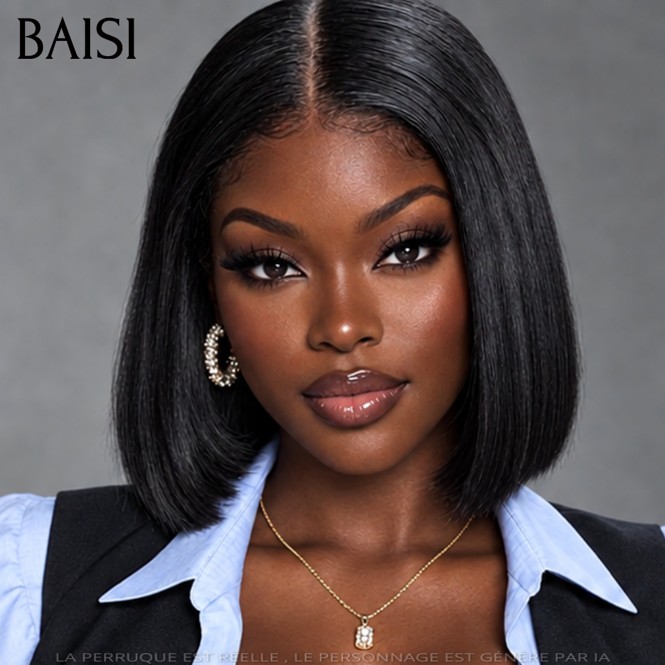 BAISI Peruca bob liso 2x6 em cabelo 100% do Vietname, preto, 8 polegadas, SDD Bone Straight Lace transparente ou Lace HD, muito alta qualidade, em 100% cabelo humano