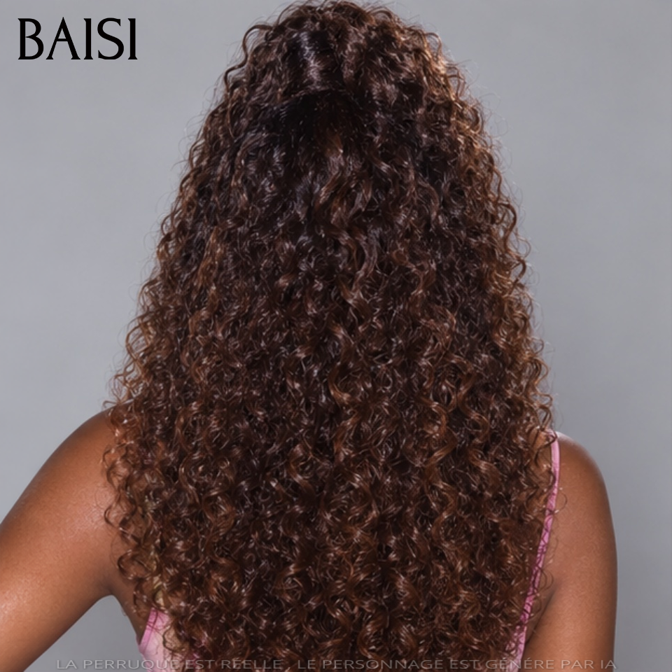 Perruque coiffée 18 pouce 129€ curly wave 13x4 lace frontal avec Queue de Cheval natte marron en 100% Cheveux Humains