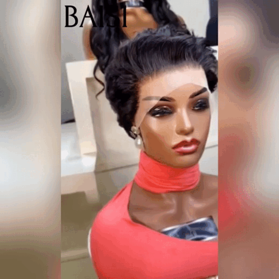BAISI Perruque Pixie Lace Frontal Coiffure à la Mode 62€ En Couleur noir en 100% Cheveux Humains F-996