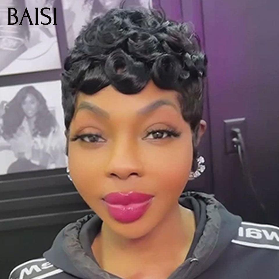 BAISI 3 perruques au choix 120€ ajouter dans le panier un par un au prix d'usine fournisseur coiffure Personnalisée boucle sans colle ou 13X4 lace 9 différentes types de perruques pixie vente en gros pour revendre (Pas Besoin de Code)