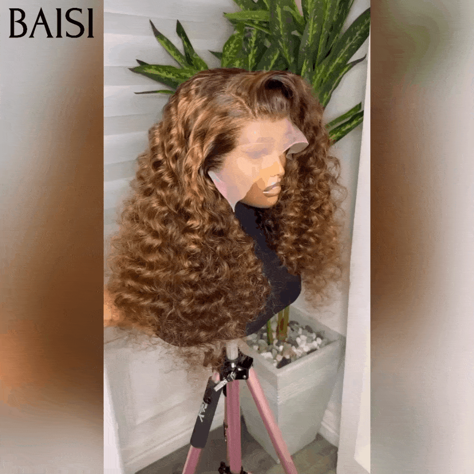 BAISI Anta 13x4 Lace Frontal Perruque Deep Wave Miel #4MIX#27 en 100% Cheveux Humains