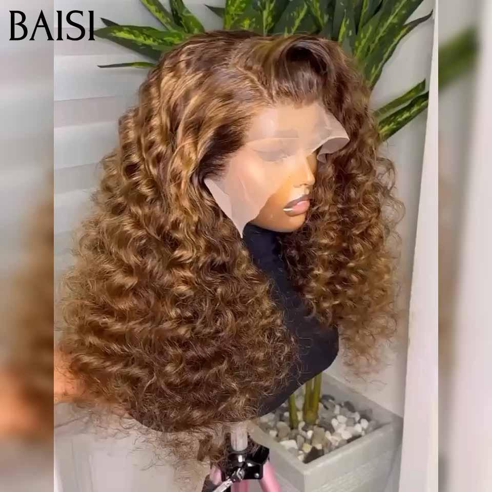 BAISI Anta 13x4 Lace Frontal Perruque Deep Wave Miel #4MIX#27 en 100% Cheveux Humains