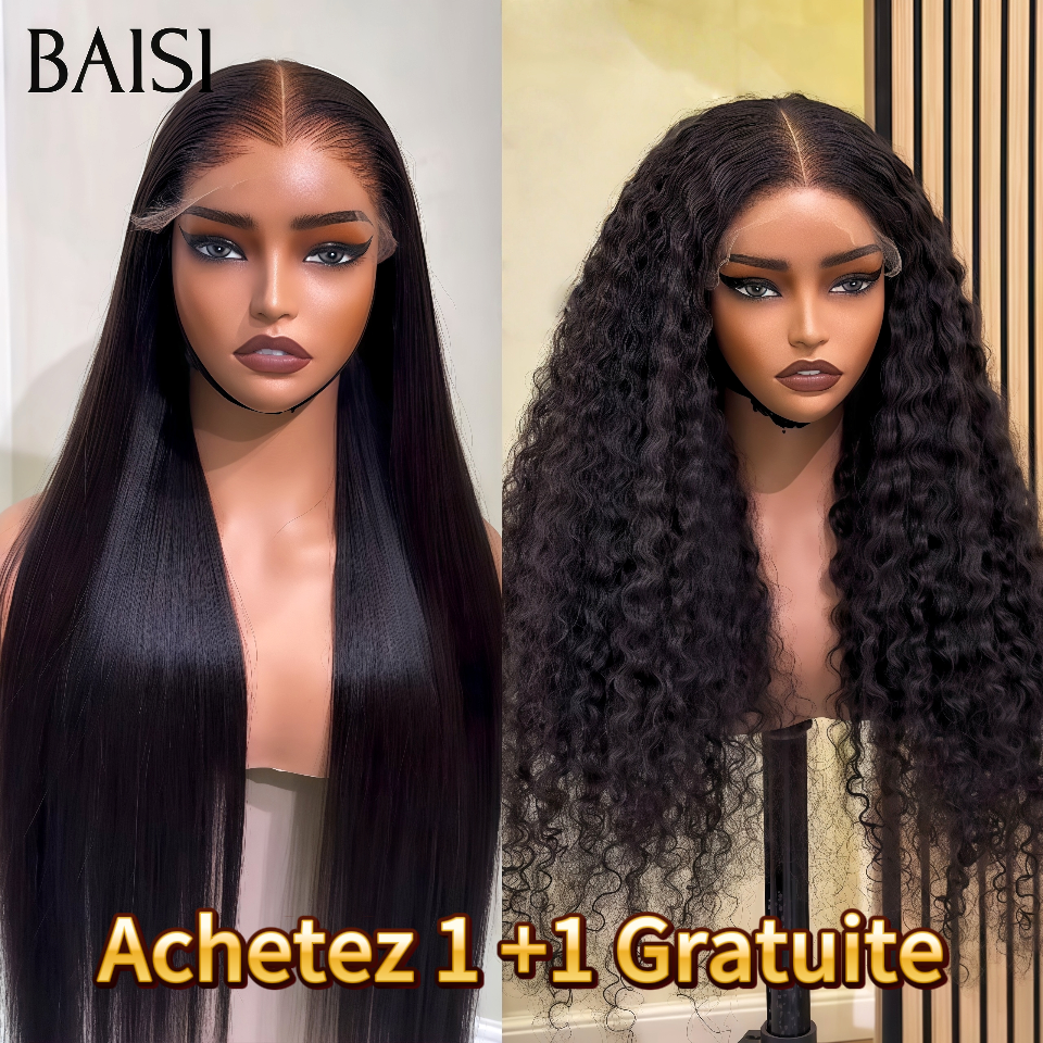 BAISI Compra 1 +1 Gratis Frontal in pizzo 13X4 riccio onde 22 pollici e Chiusura in pizzo 4x4 liscia 32 pollici in 100% capelli umani veri