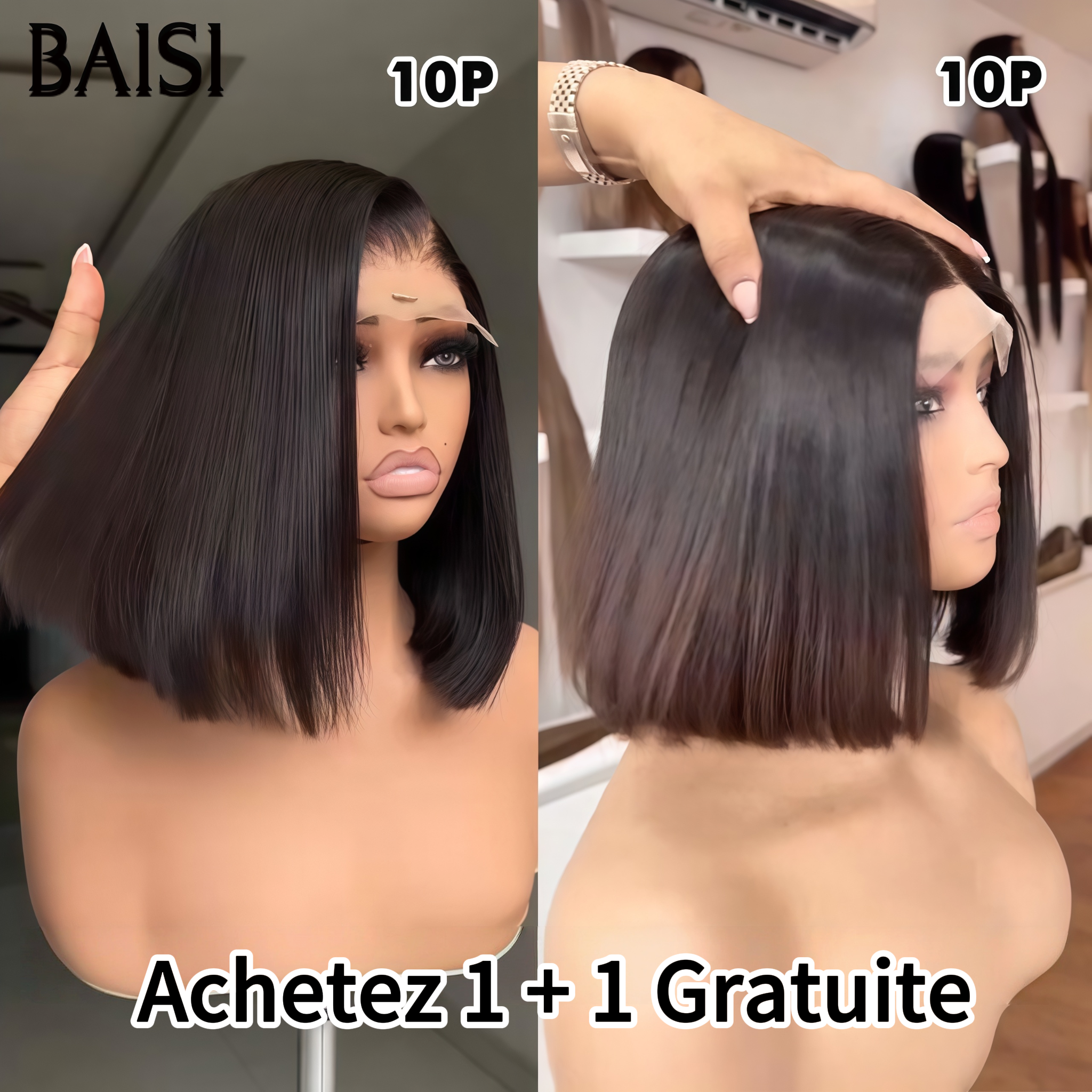 BAISI vente flash Achetez 1 + 1 Gratuite aujourd'hui 4x4 lace closure 10 Pouces en couleur NOIR et Marron 1BT4# en Promo en 100% vrais cheveux humains