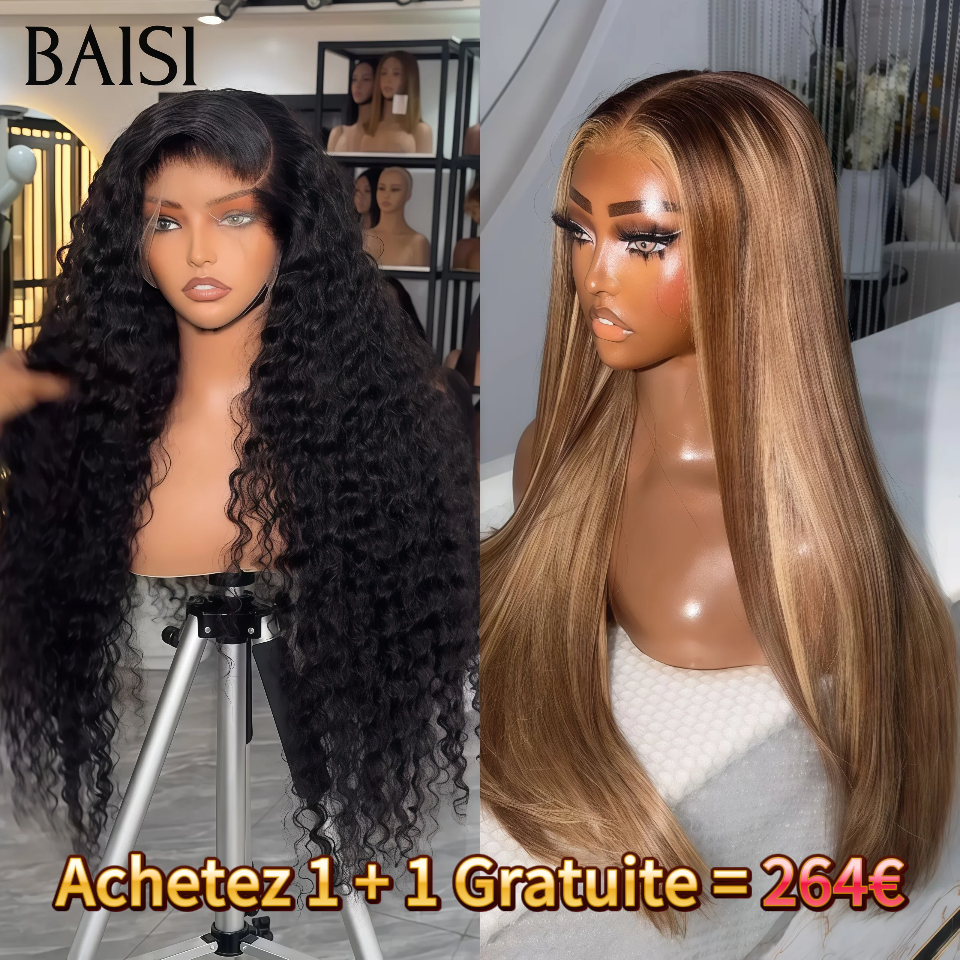 BAISI Achetez 1 + 1 Gratuite = 264€ 13X4 lace frontal Lisse en couleur Mixte ou curly wave Perruque en 100% vrais cheveux humains
