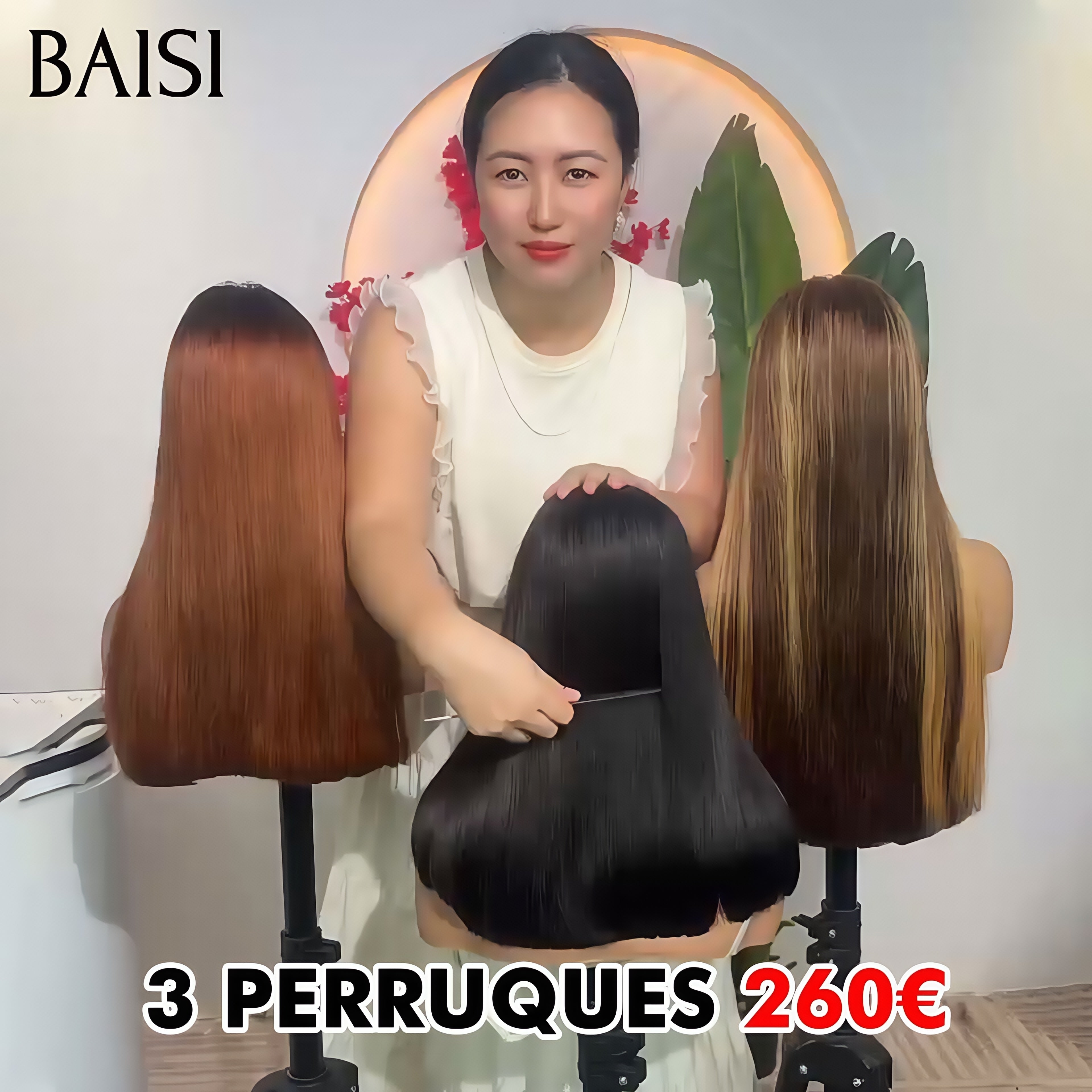 BAISI Vente en gros 3 perruques 260€ 13x4 lace frontal Lisse NOIR 12 Pouces et 4T30# 14 Pouces et Marron Mixte Miel 20 Pouces en 100% vrais cheveux humains