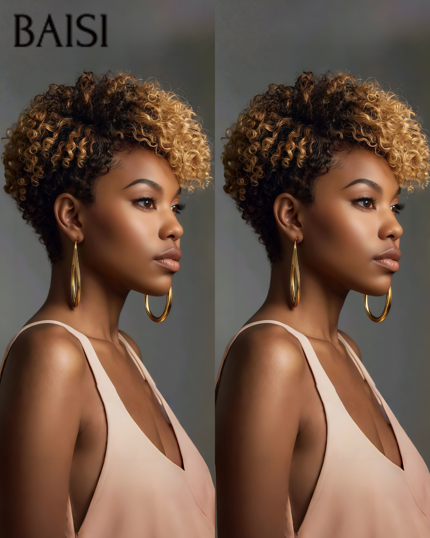 BAISI 68€ PROMO Le plus BAS PRIX pixie sans lace curly wave NOIR Mixte Miel en 100% cheveux humains fabriqué à la machine