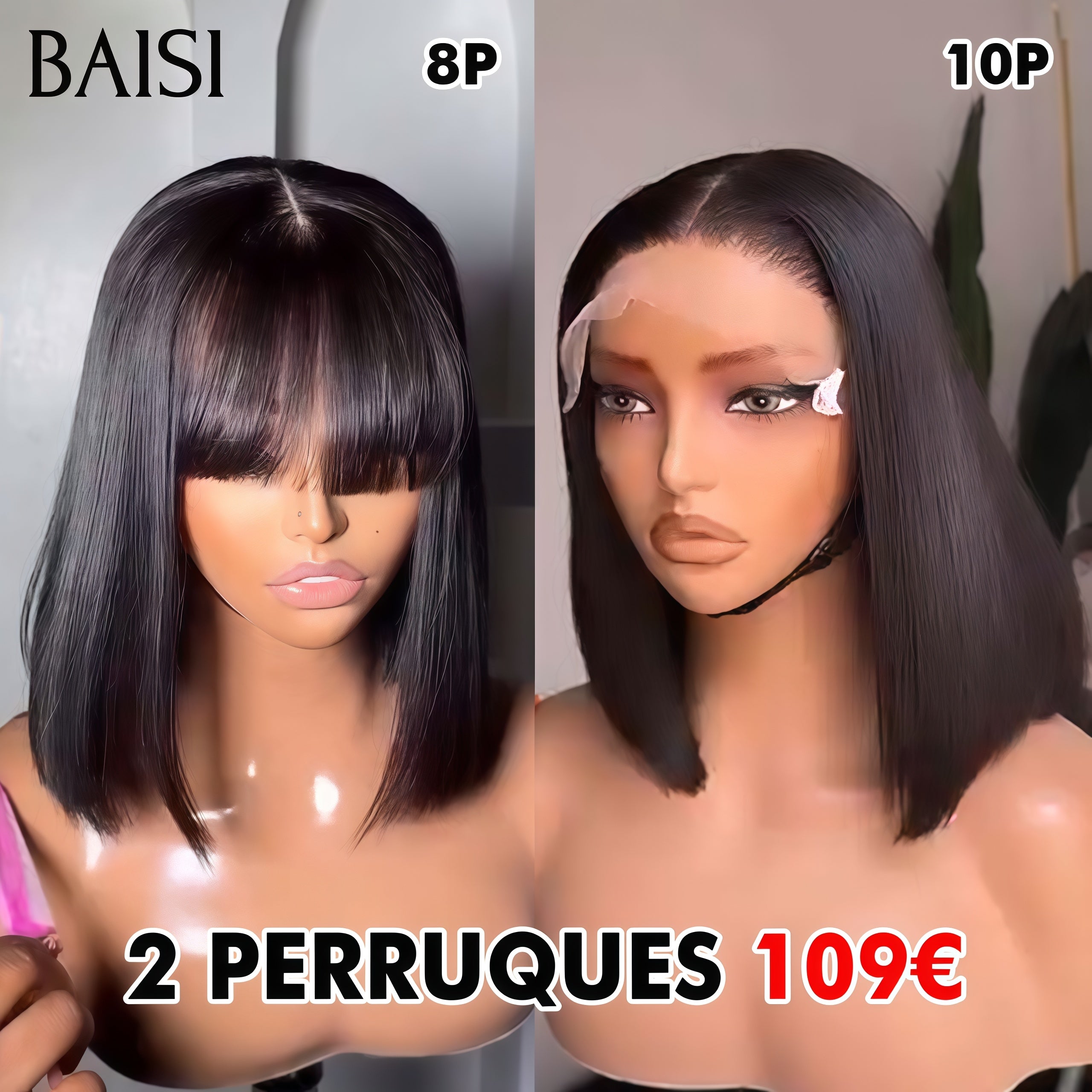 BAISI HAIR IT 2 Parrucche 109€ metà prezzo 2x4 lace Liscia con Frangia 8 Pollici e 4x4 Liscia 10 Pollici in 100% Capelli Umani mp50