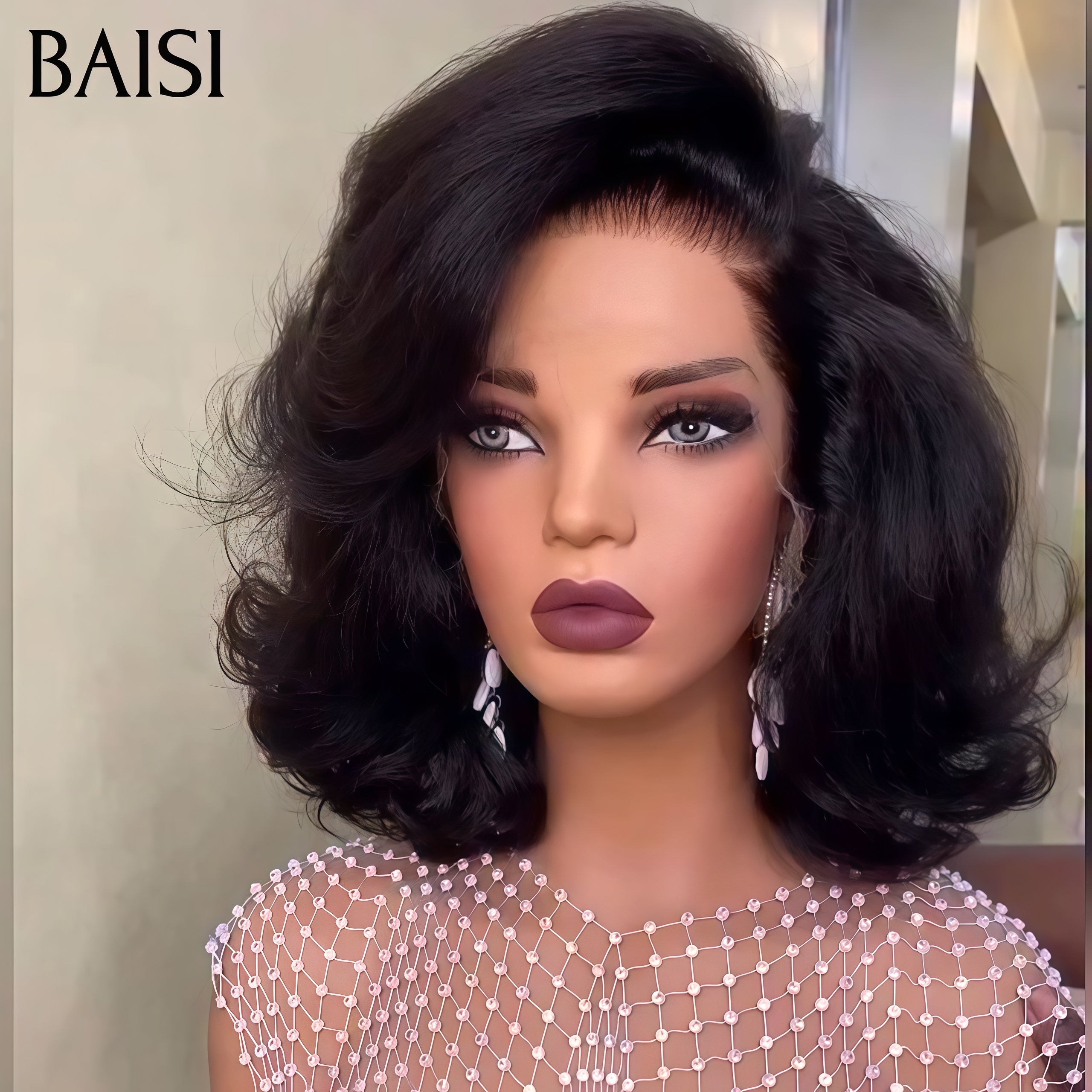 BAISI perruque 13x4 lace frontal egg wave 12 pouce 79€ ou 3 Perruques pour revendre 220€ en Couleur Bordeaux ou NOIR 250% densité en 100% vrais cheveux humains