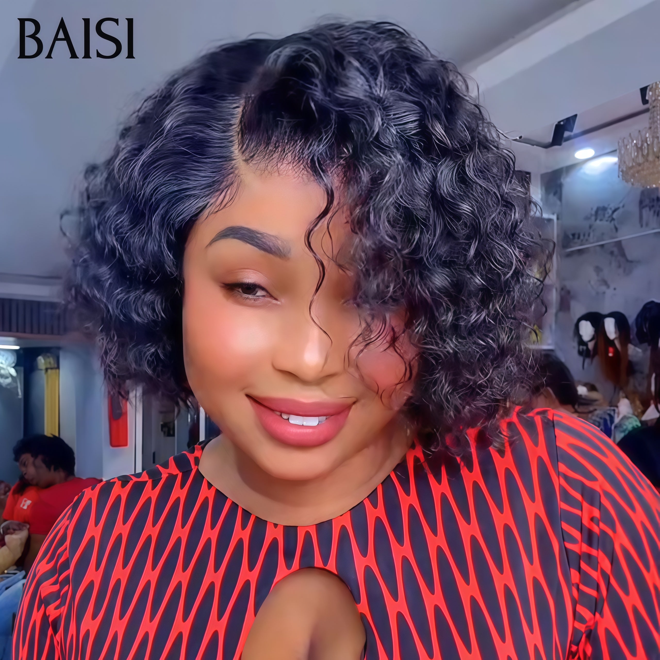 BAISI PERRUQUE Afro Curl AVEC LE RAIE DE COTÉ Sans Colle 8 pouce 56€ ou 4x4 lace Avec Closure 10 pouce 76€ en 100% Cheveux Humains