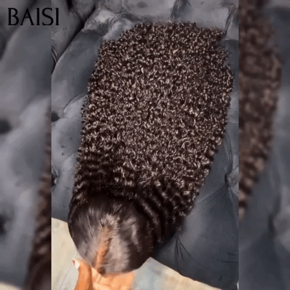 BAISI VENTE PROMO 149€ moitié prix 13x4 LACE frontal PERRUQUE BOUCLÉE CURLY 24 Pouces EN 100% CHEVEUX HUMAINS NOIR MP50