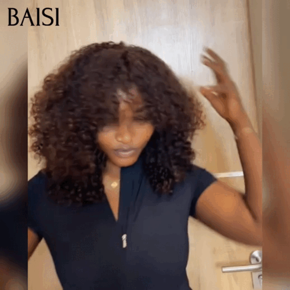BAISI sans lace sans Colle curly Wave avec Frange en Marron + Brosse Gratuite 79€ PROMO en 100% vrais cheveux humains