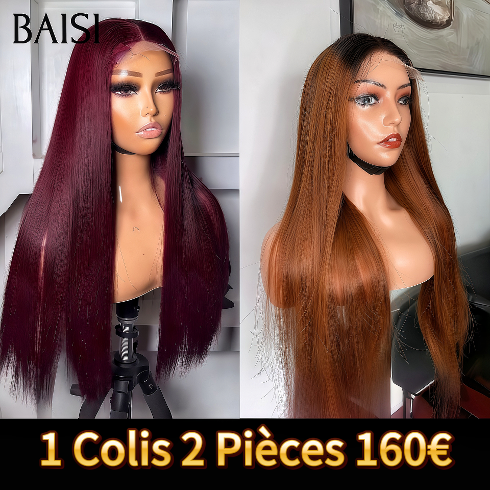 BAISI Aujourd'hui 1 Colis 2 Pièces 160€ promotion Facile à Revendre PROMO 13x4 lace frontal Lisse 2 couleurs en 100% Cheveux Humains