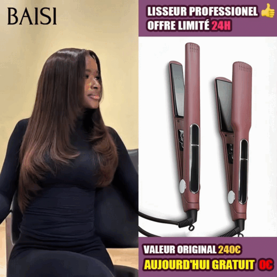 BAISI Offre spéciale Perruques Lisse avec Frange 20 Pouces Marron 1 Perruque + Lisseur PRO Gratuite 129€ PROMO en 100% vrais cheveux humains