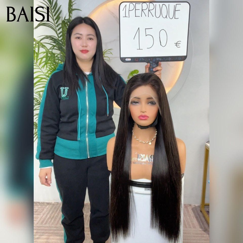 BAISI 13X4 lace frontal Perruque pour revendre long Lisse NOIR Promo 24 Pouces 150€ 100% Raw Hair en 100% vrais cheveux humains