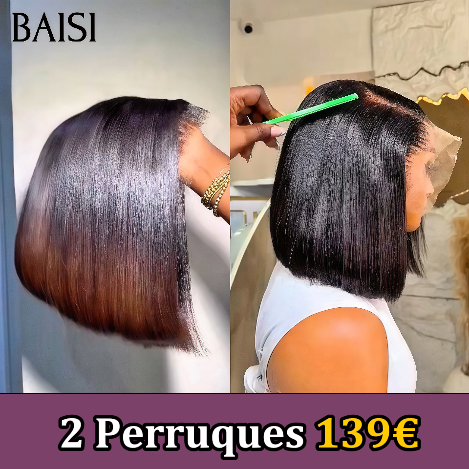 BAISI 4 BOB Parrucche in veri capelli umani a ciocche indiane brasiliane di buona qualità A 289 Euro o T part lace 18 pollici 149 euro ricci afro 250% densità FR38