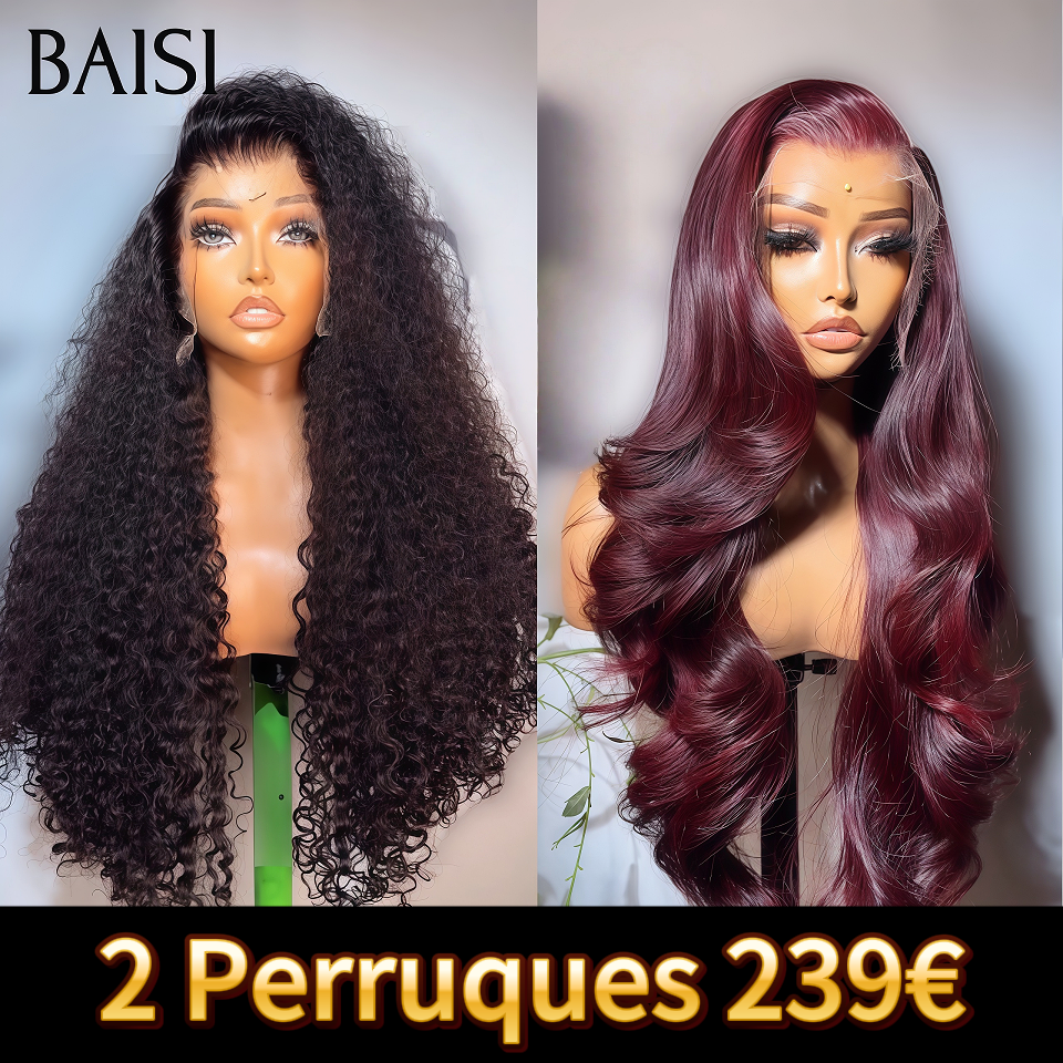 BAISI 2 parrucche 239€ 13X4 pizzo riccio wave nero e Body wave Bordeaux in 100% capelli umani veri Sconto con codice promo