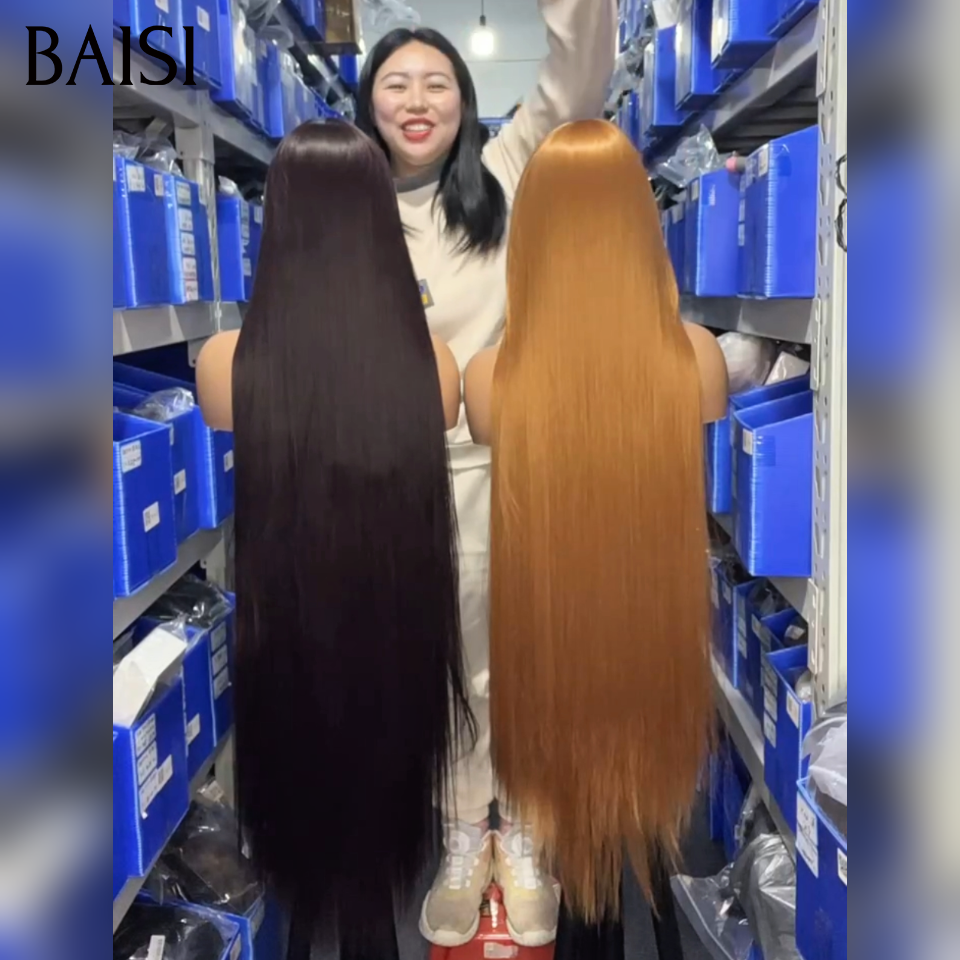 BAISI 2 Perruques 200€ 40 pouce Lisse avec Frange sans Colle Fabriqué à la Machine Moitié Prix 100% blended human hair soldes sans retour